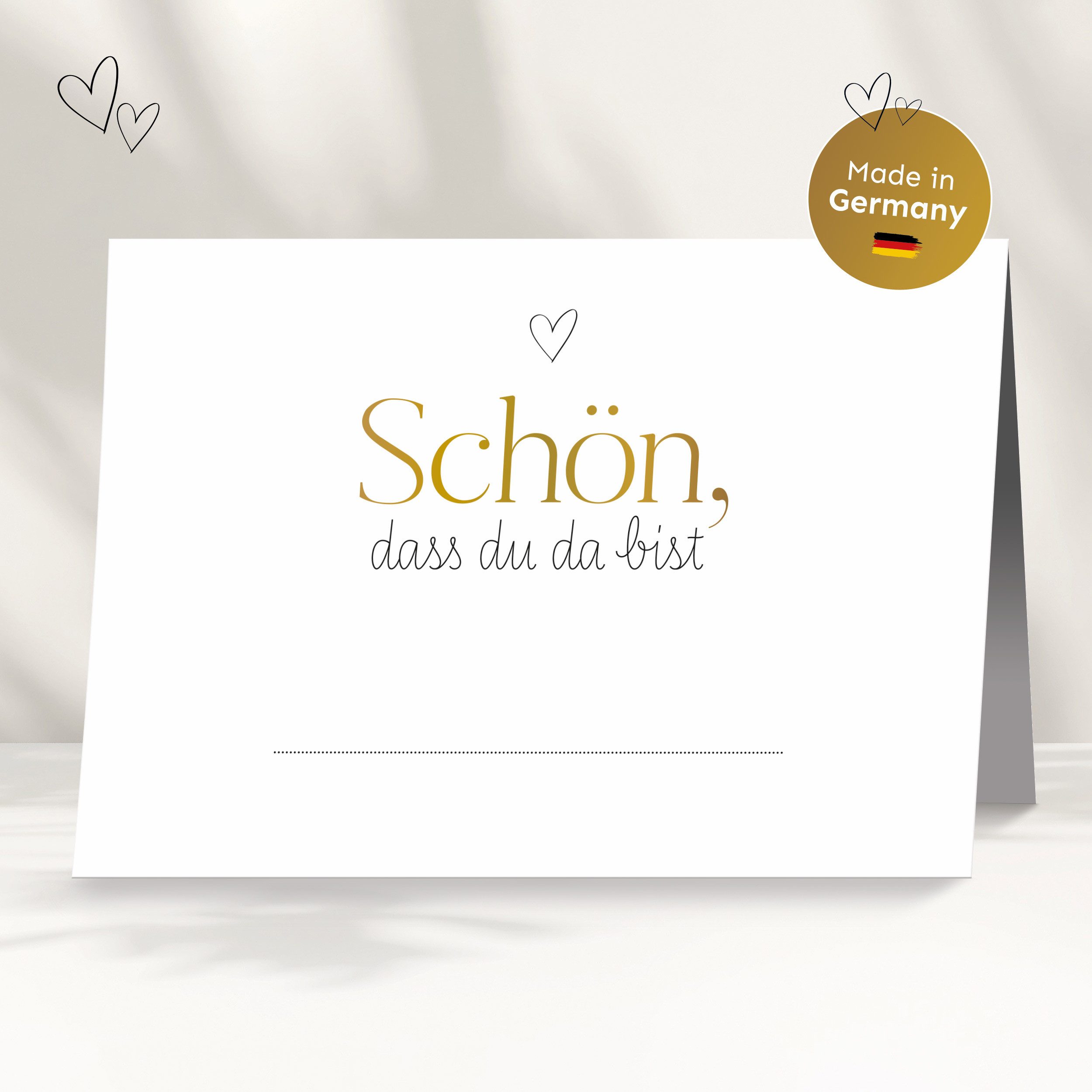 white & ivory Papierdekoration Platzkarte herz gold "schön, dass du da bist", 50 Stück, Tischkarten