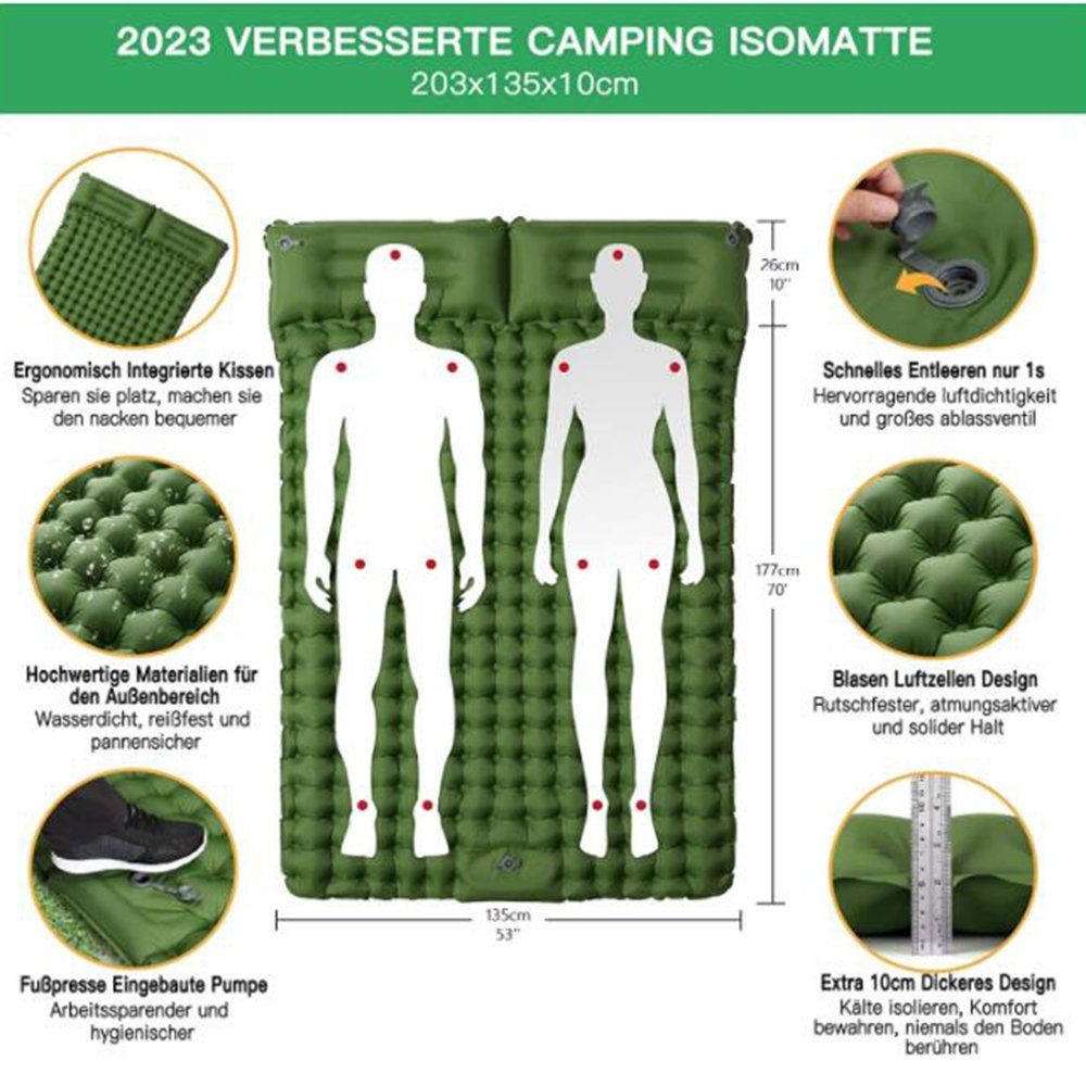 GelldG Isomatte Isomatte für Ultraleicht grün 2 Doppel Camping Personen Isomatte