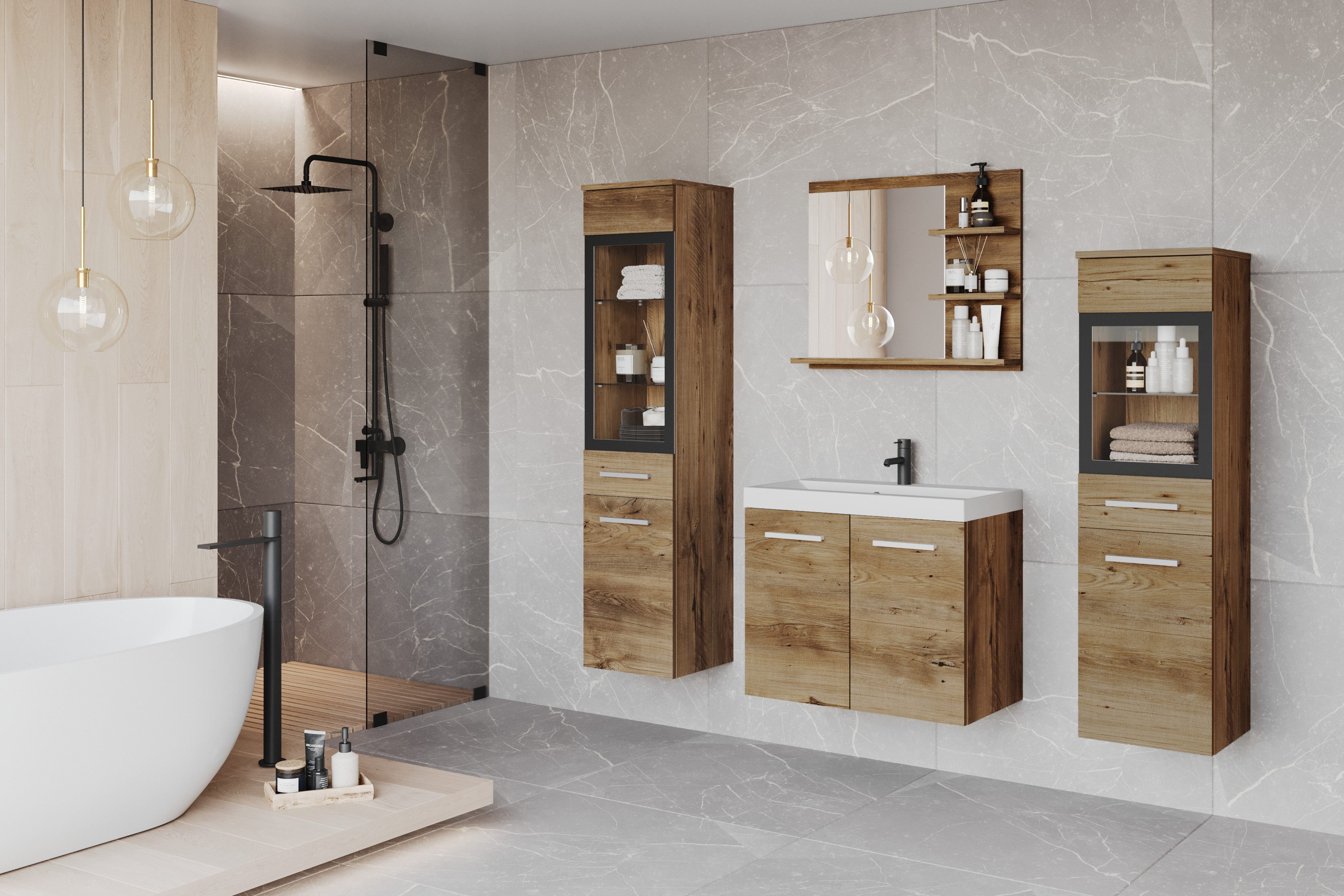 welltime Badmöbel-Set MADRIT, (Komplett-Set, 5-St., mit Waschbecken), Wasch günstig online kaufen