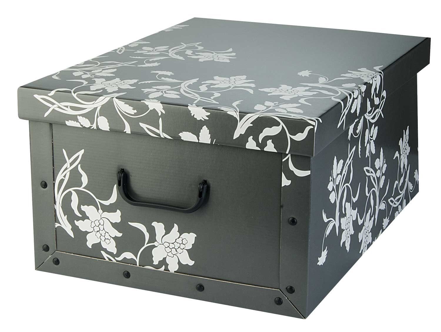 Home4You Aufbewahrungsbox, Grau, Blumenranken in Weiß, recycelter Karton (1 St)