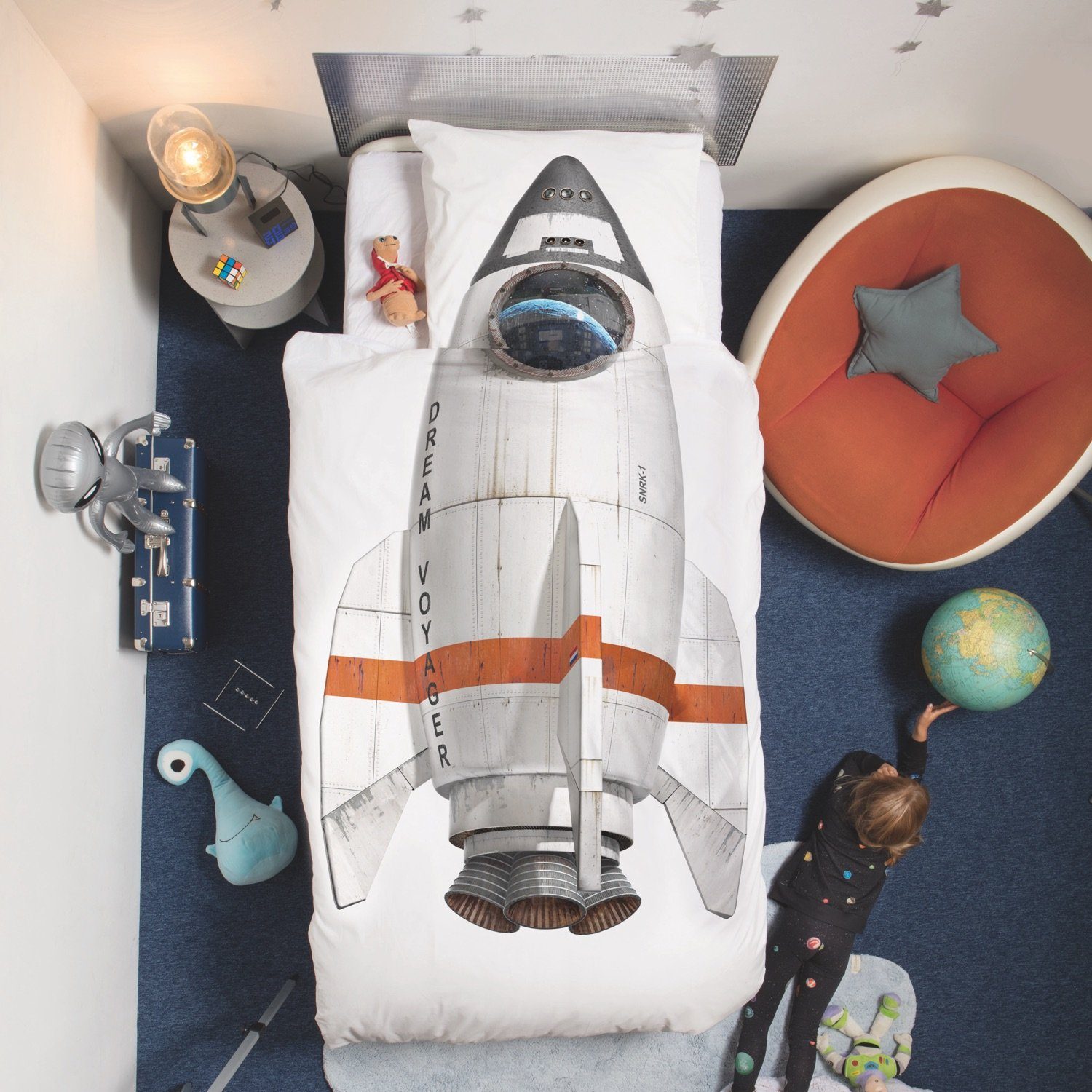 Snurk Kinderbettwäsche Rocket Rakete, Perkal, 2 teilig, Weltraum, Astronaut, Weltall