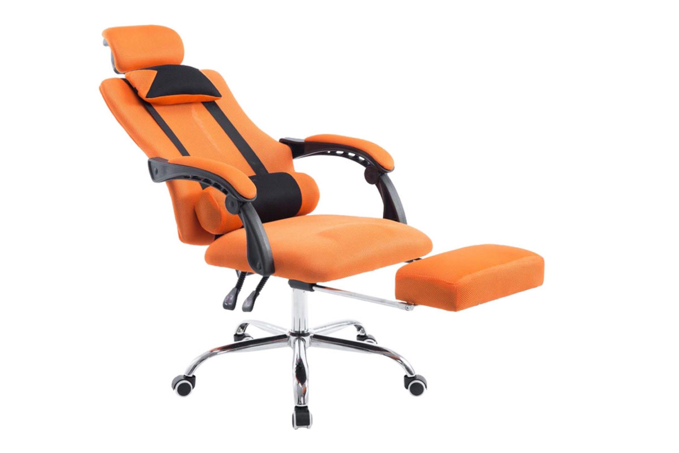 TPFLiving Bürostuhl chrom (Schreibtischstuhl, und Chefsessel, Drehstuhl, - mit Fellini in Stoff Sitzfläche: 360° Metall höhenverstellbar Netzoptik Konferenzstuhl), bequemer Gestell: drehbar - Rückenlehne orange