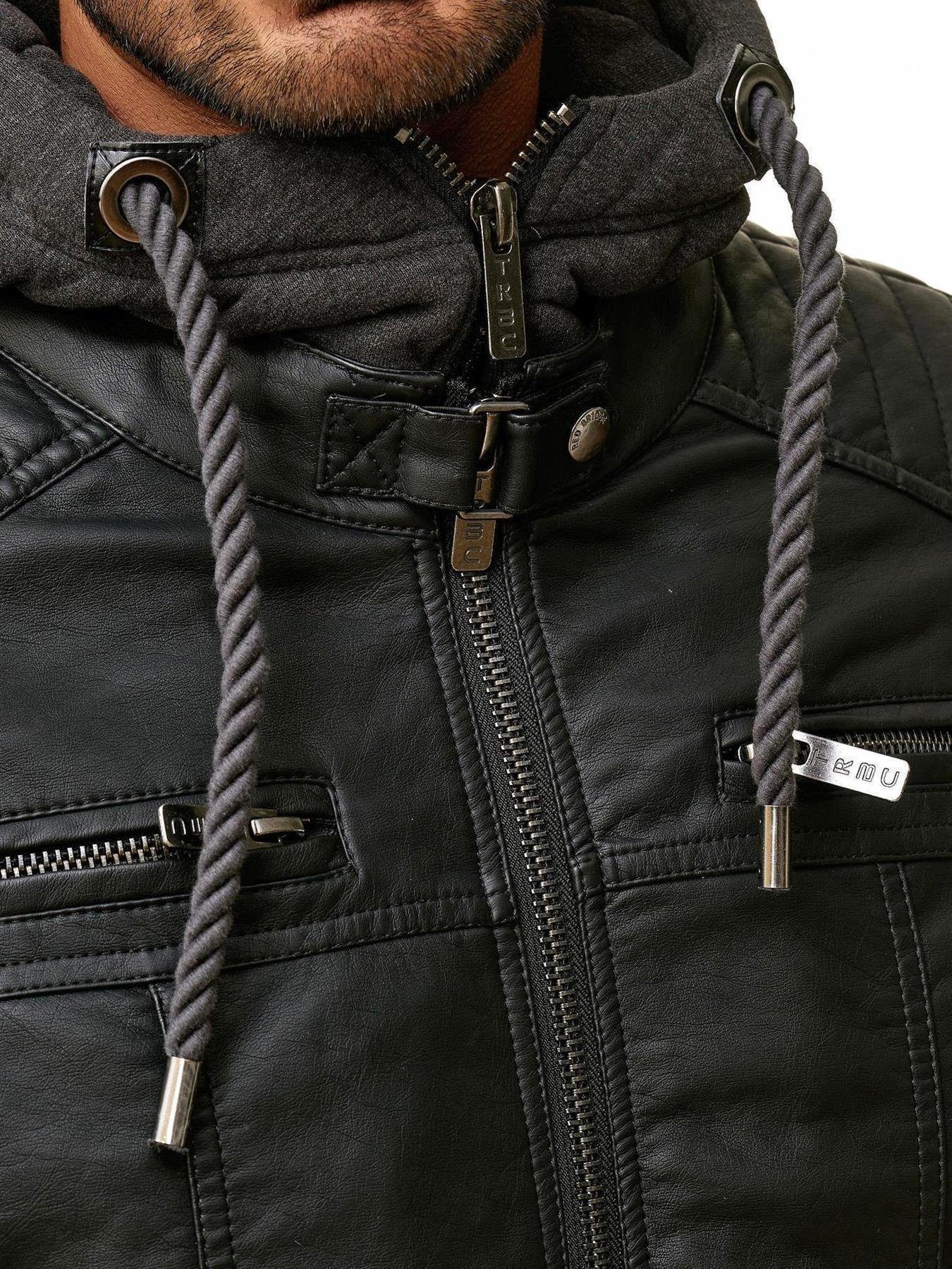 RedBridge Lederimitatjacke in Lederoptik mit Kapuzen-Einsatz und Stepp-Details Robust, strapazierfähig, langlebig