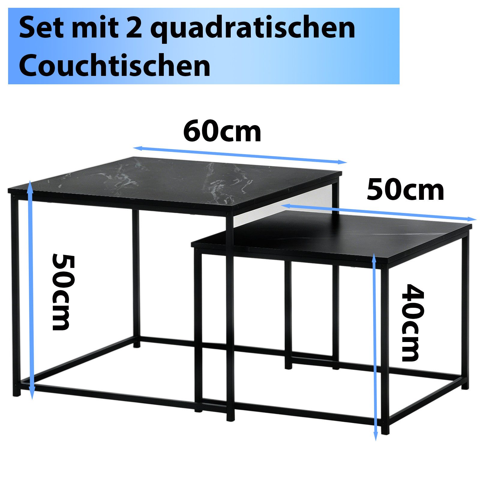 BIGTREE Couchtisch 2er Set Wohnzimmertisch Set Quadratisch Wohnzimmer Tisch (Set, 2er Set), 60×60×50 cm und 50×50×40 cm.