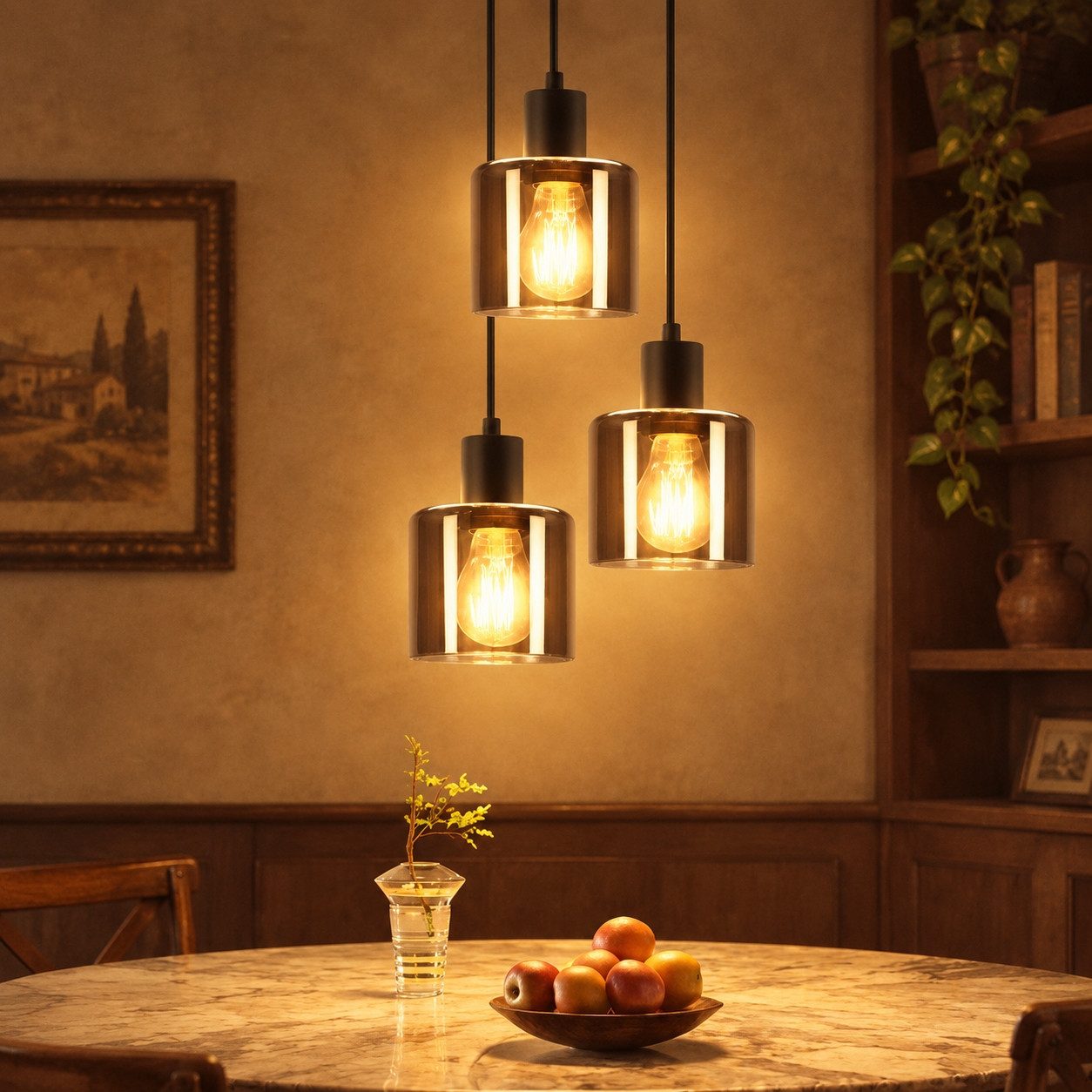 Nettlife Pendelleuchte Esszimmer Glas Vintage 3 flammig E27 Schwarz Retro Pendellampe, LED wechselbar, für Esstischen, Kücheninseln, Theken oder Bars
