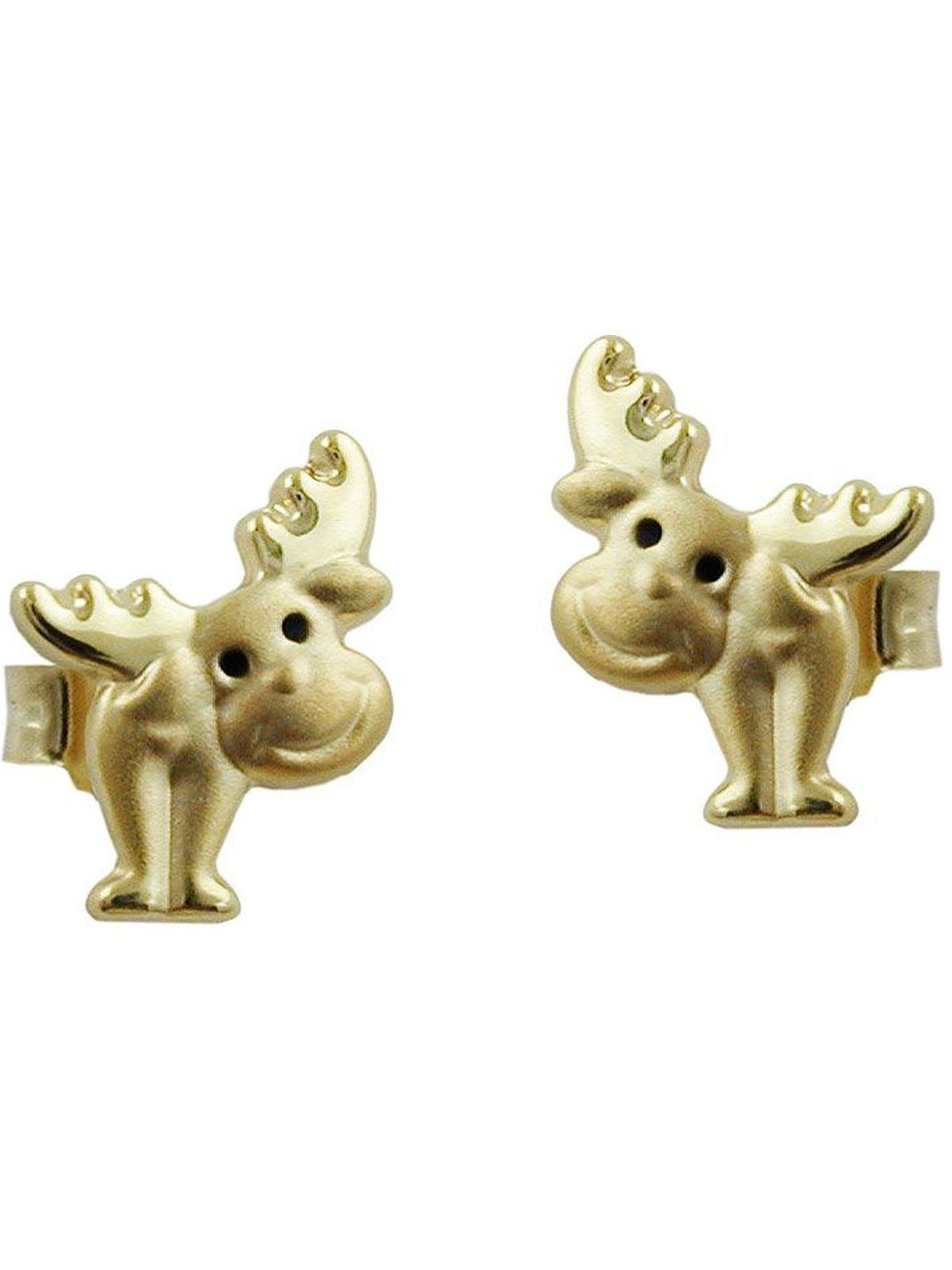 Gallay Paar Ohrstecker Ohrring 8x6mm schwarz matt-glänzend Elch 9Kt Augen (1-tlg) lackiert GOLD