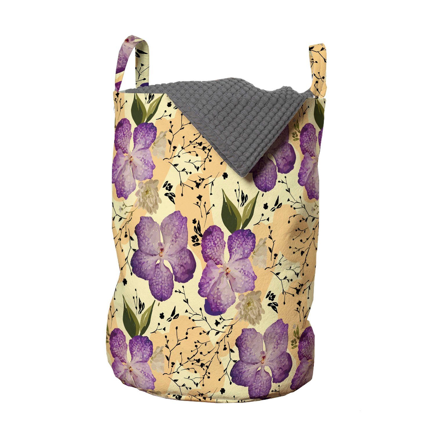 Abakuhaus Wäschesäckchen Wäschekorb mit Griffen Kordelzugverschluss für Waschsalons, Blumen Blooming Orchideen-Muster