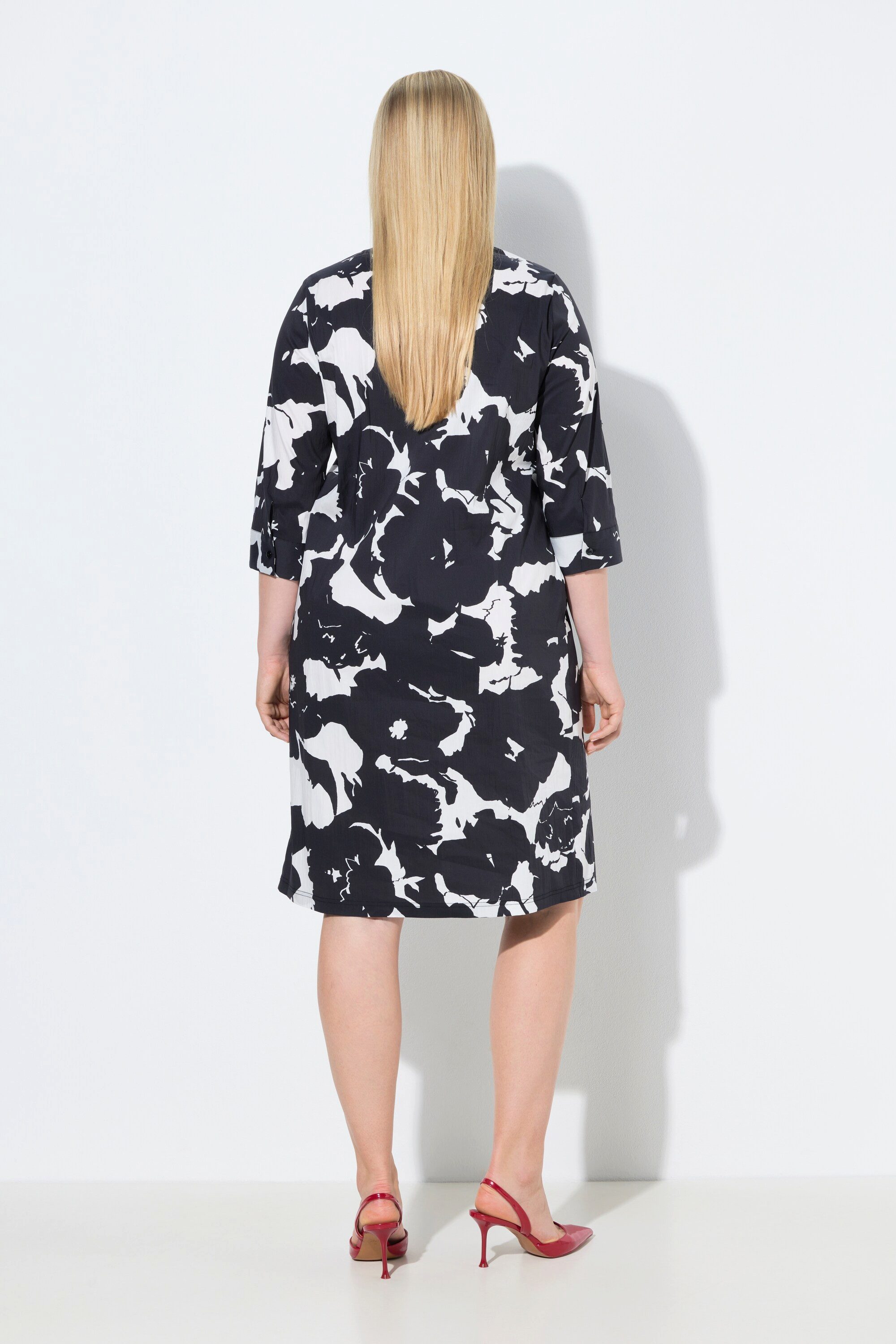 Ulla Popken Minikleid Tunika-Kleid Blüten Tunika-Ausschnitt 3/4-Arm