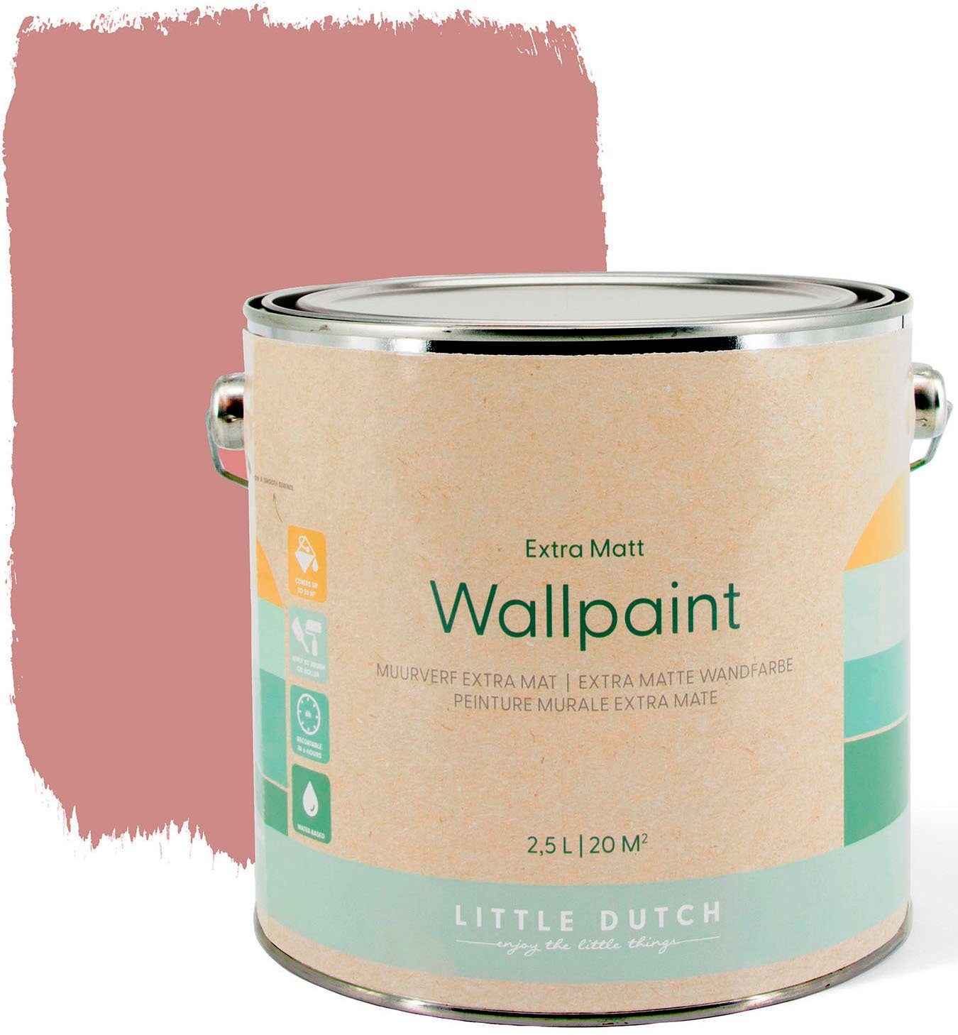 LITTLE DUTCH Wandfarbe hochdeckend Wallpaint, für Kinderzimmer extra matt, waschbeständig, Pink Pure geeignet und