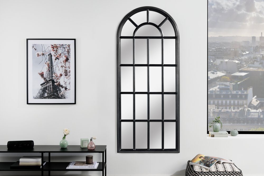 · groß · schwarz halbrund · Rahmen Wohnzimmer CASTILLO · riess-ambiente · Fenster-Design Wandspiegel 1-St), Deko (Einzelartikel, 140cm mit
