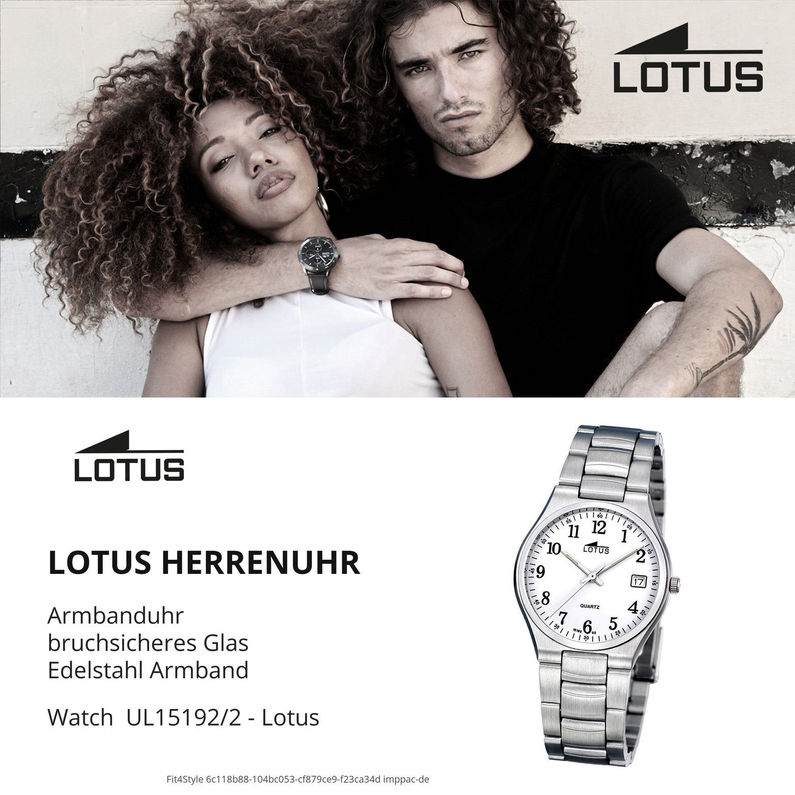 Uhr L15192/2, Armbanduhr Unisex Herren, Edelstahlarmband Lotus Quarzuhr (35mm), rund, Elegant Damen Lotus silber mittel