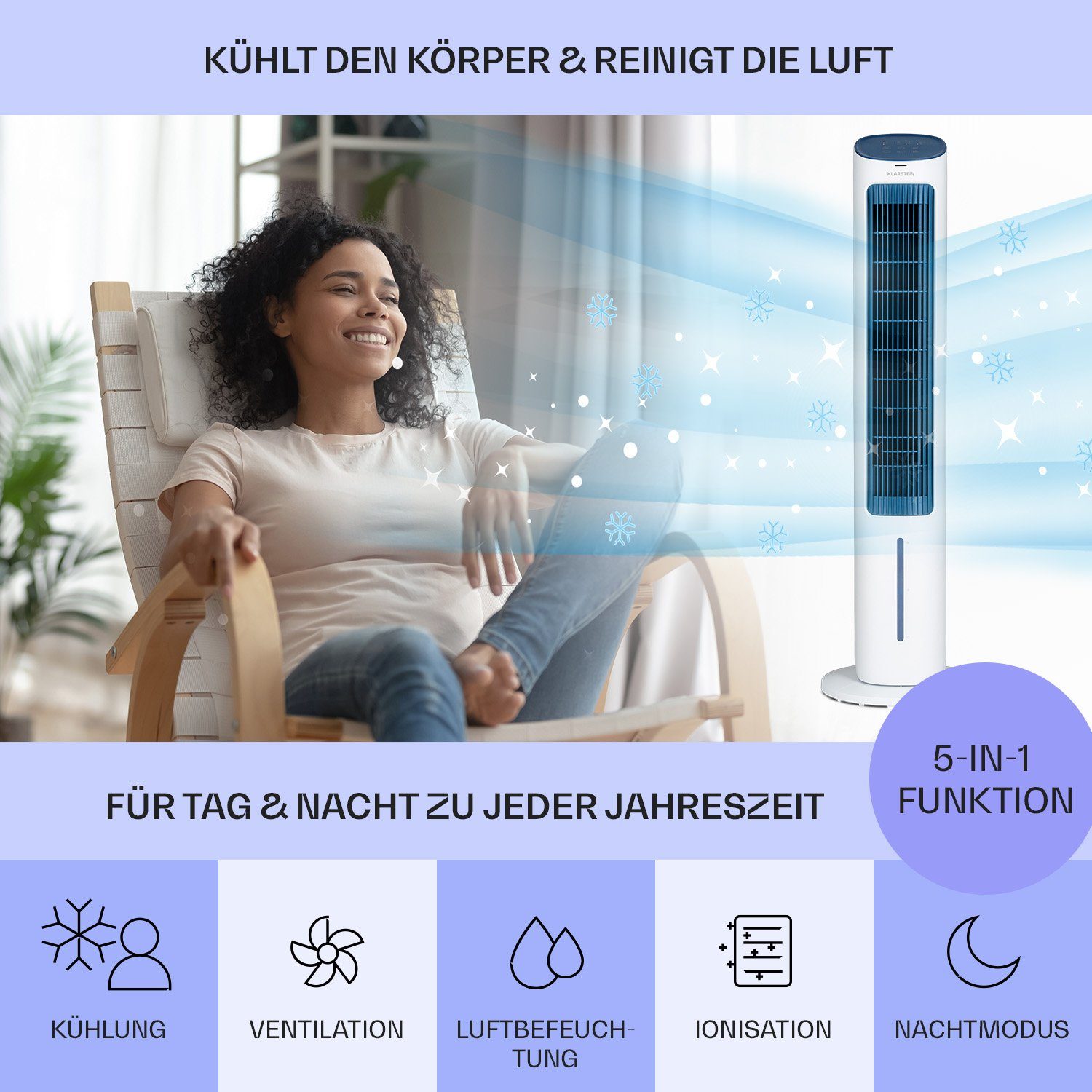 Klarstein Ventilatorkombigerät Mistral, mit Wasserkühlung & Eis mobil Klimagerät ohne Abluftschlauch