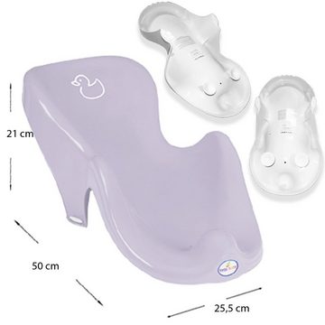 Tega-Baby Babybadewanne 4 Teile SET – DUCK Lila + Ständer Grau - Babybadeset Wanne Pflege, (Made in Europe Premium Set), ** Wwanne + Badesitz + Töpf + WC Aufsatz + Gestell **