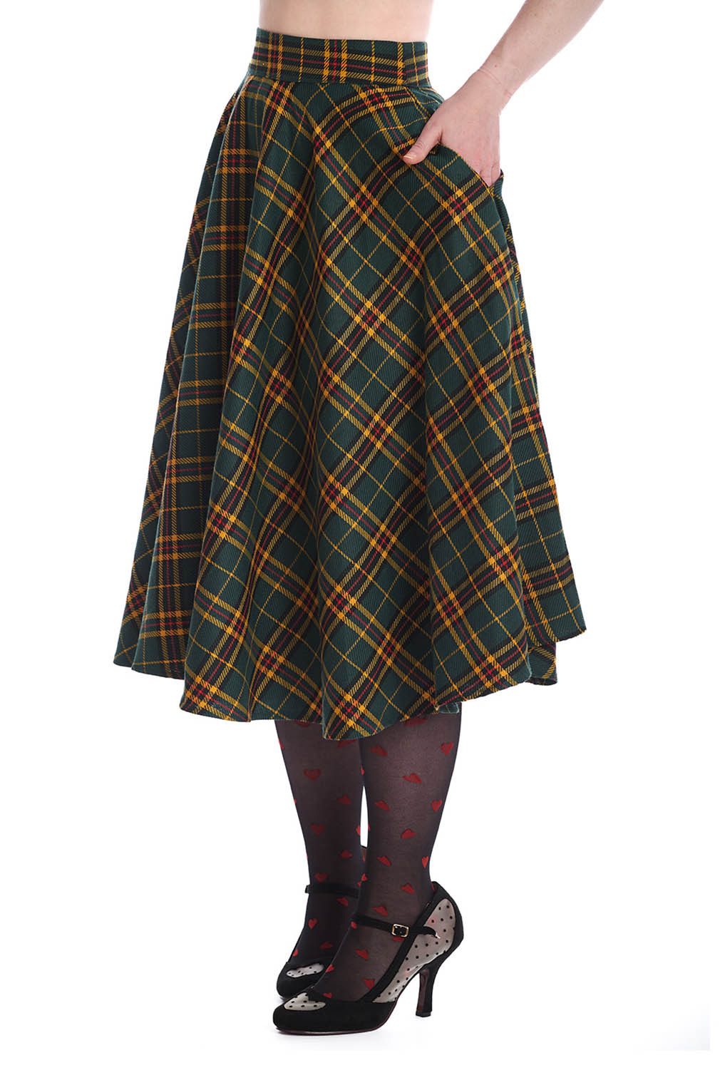 Banned A-Linien-Rock Highland Green Swing Skirt Kariert Tartan Retro Vintag günstig online kaufen
