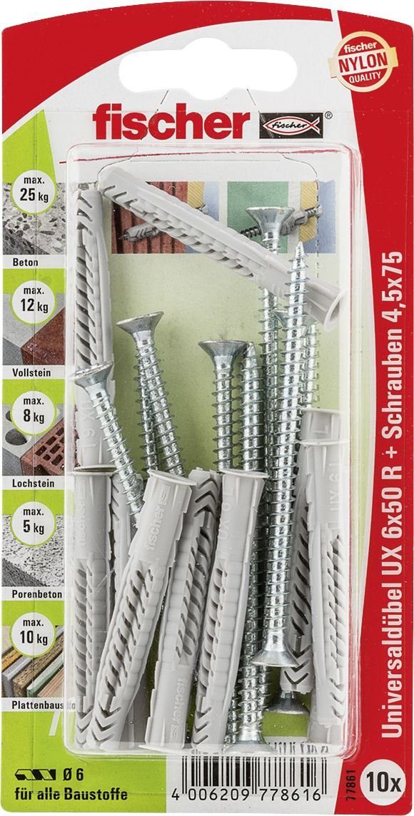 fischer Schrauben- und Dübel-Set Fischer Universaldübel-Set UX 6.0 x 50 mm - 10