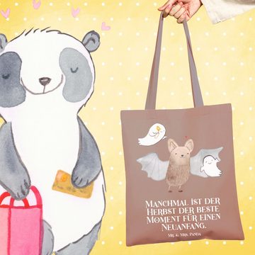 Mr. & Mrs. Panda Tragetasche Fledermaus Gespenster - Braun Pastell - Geschenk, Einkaufstasche, Ges (1-tlg), Lange Tragegriffe