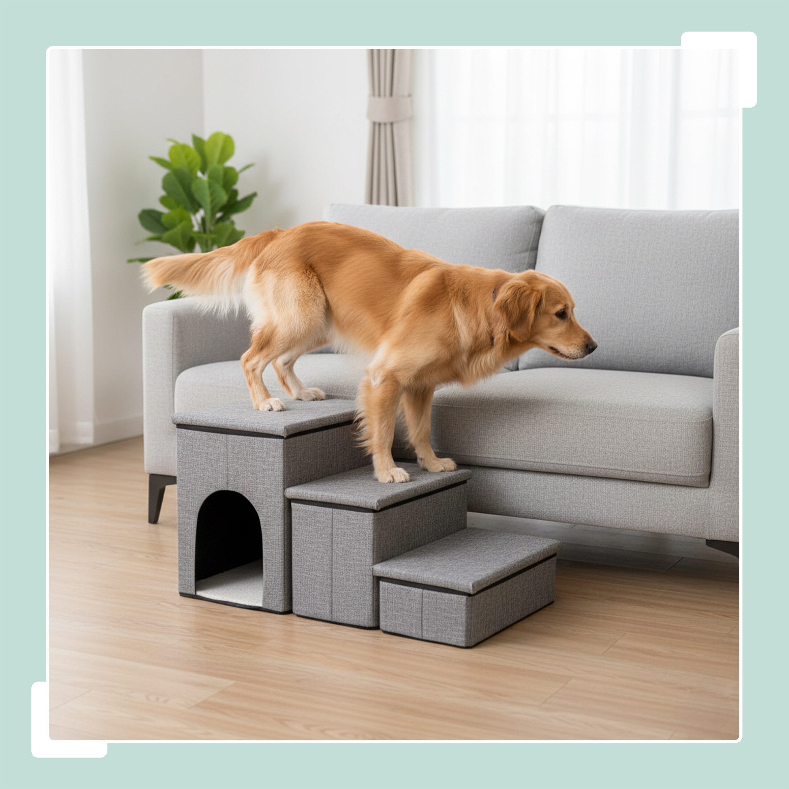 relaxdays Haustiertreppe Faltbare Hundetreppe mit 3 Stufen, Hellgrau