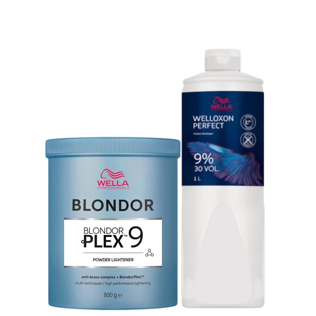 Wella Professionals Blondierpulver Blondor Plex 9 Blondierpulver 800 g + Welloxon Perfect Entwickler 1L