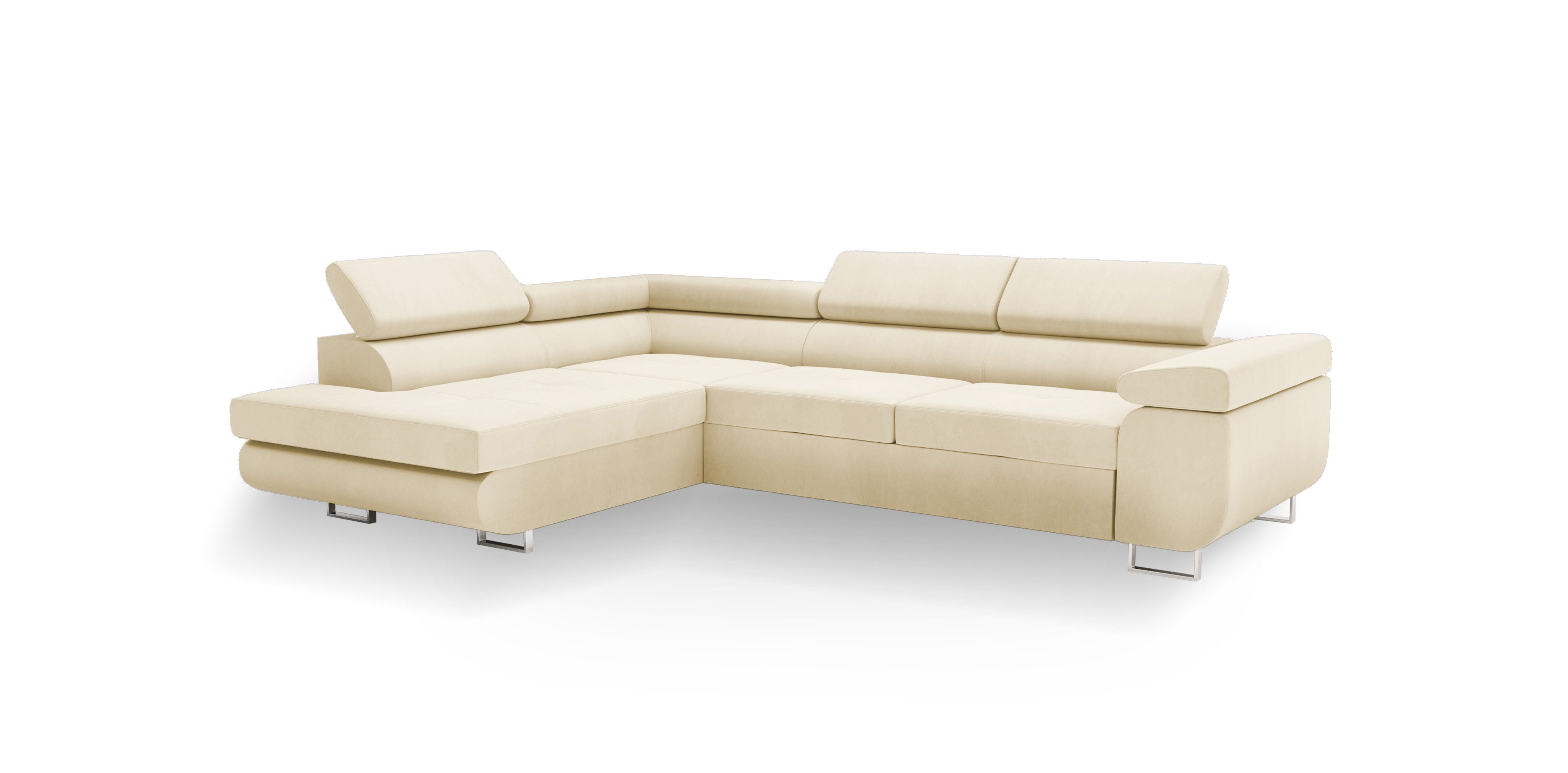 Goldstoff Ecksofa mit Schlaffunktion & Bettkasten - hochwertiges Sofa, Couch mit Schlaffunktion für Wohnzimmer - Schlafsofa - Eckcouch, Eckcouch mit praktischem Bettkasten in beige