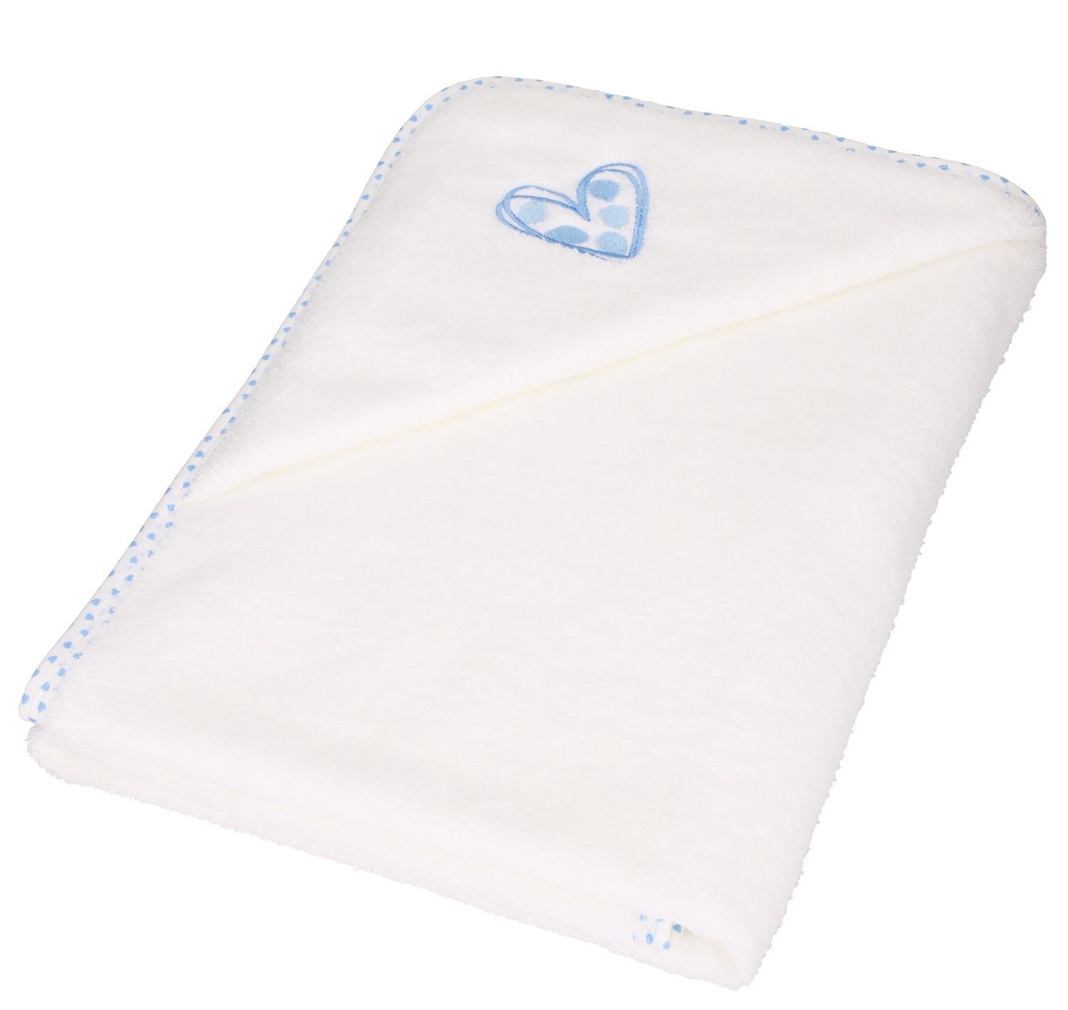 Betz Kapuzenhandtuch 3tlg. Babyset Baumwolle Waschhandschuh, Kinderbadetuch weiß-blau 100% 1 Lätzchen 1 Herzchen 1