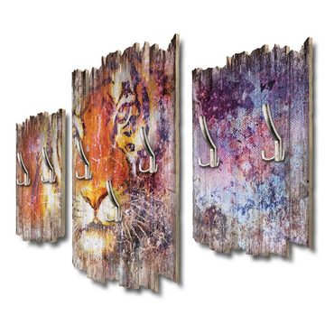 Kreative Feder Wandgarderobe Tiger, Dreiteilige Wandgarderobe aus Holz
