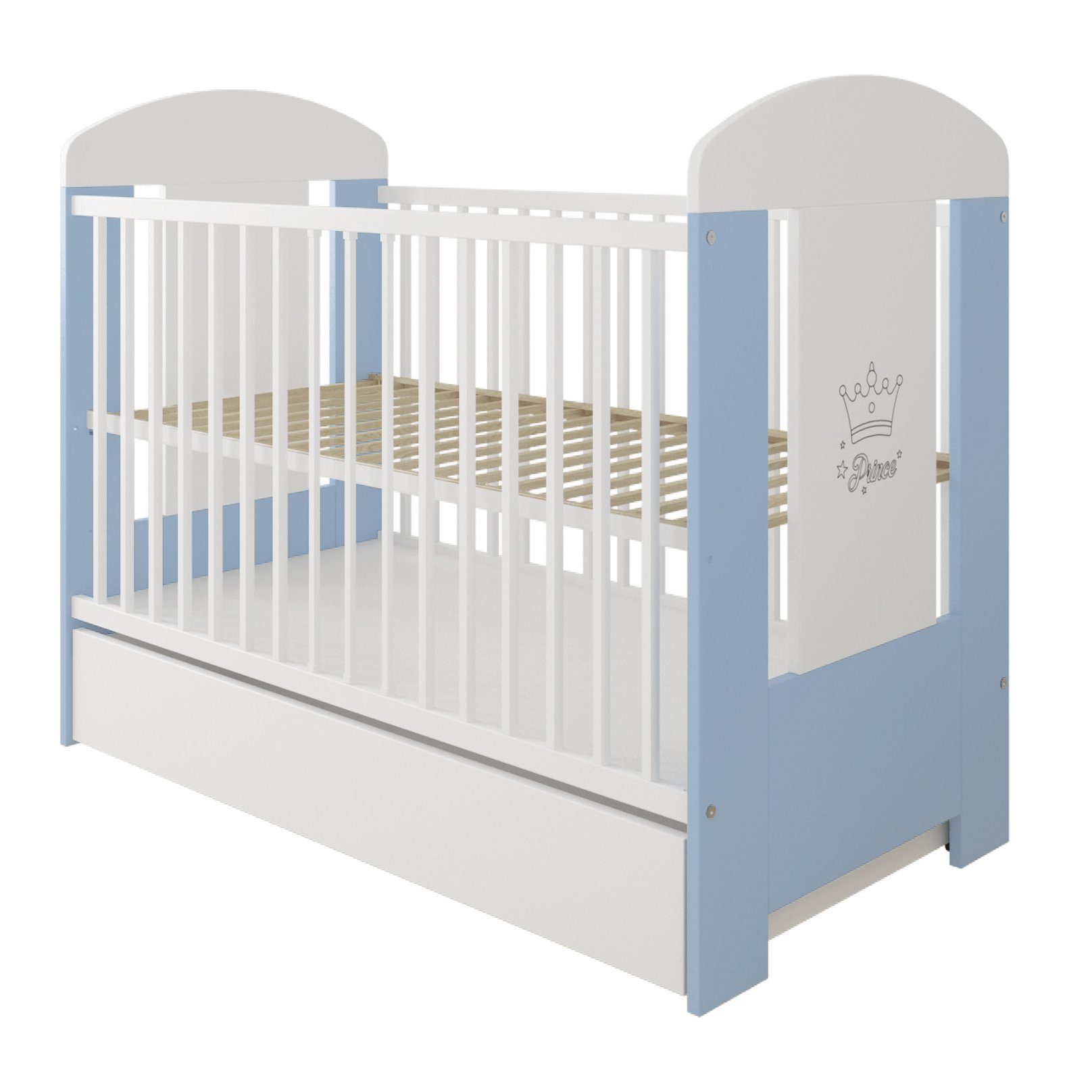 LCP Kids Kinderbett 60x120 cm Prince (Set, 3-tlg., Bett mit Matratze und Bettkasten), 3 entnehmbare Schlupfsprossen an einem Seitenteil, einfache Montage