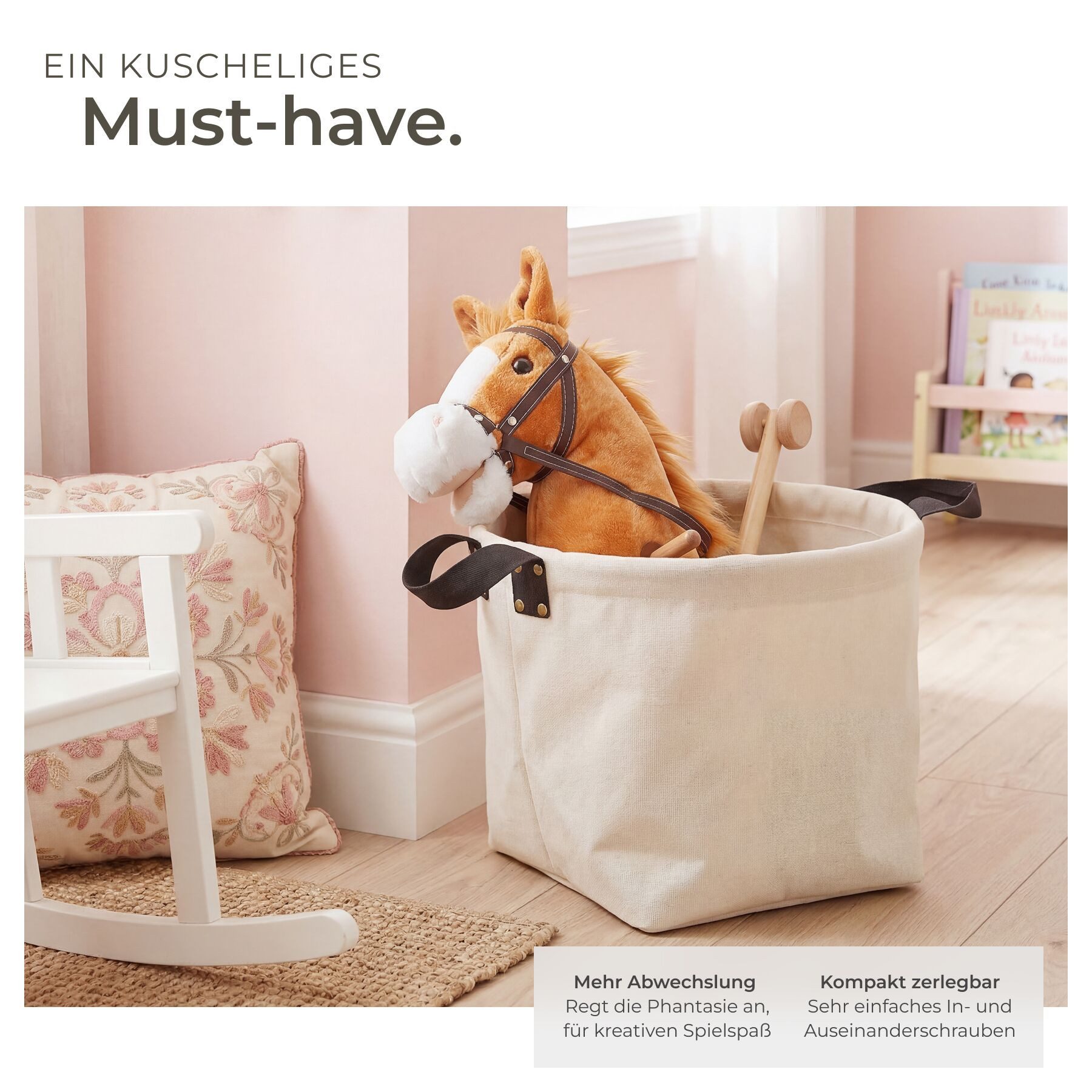 tectake Steckenpferd Hobby Horse - Kindgerechtes Spielpferd mit Plüsch, (Stockpferd in Braun, 1), Ergonomische Griffe für sicheren Halt beim Spielen