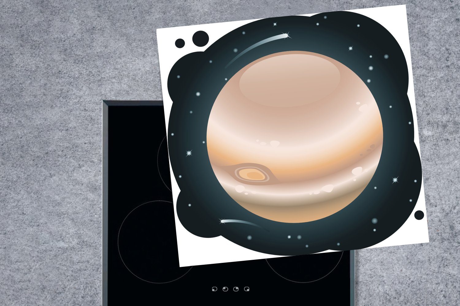 Vinyl, Illustration für Ceranfeldabdeckung, des Eine küche 78x78 Jupiter cm, Universum, im tlg), Arbeitsplatte (1 Herdblende-/Abdeckplatte MuchoWow Planeten