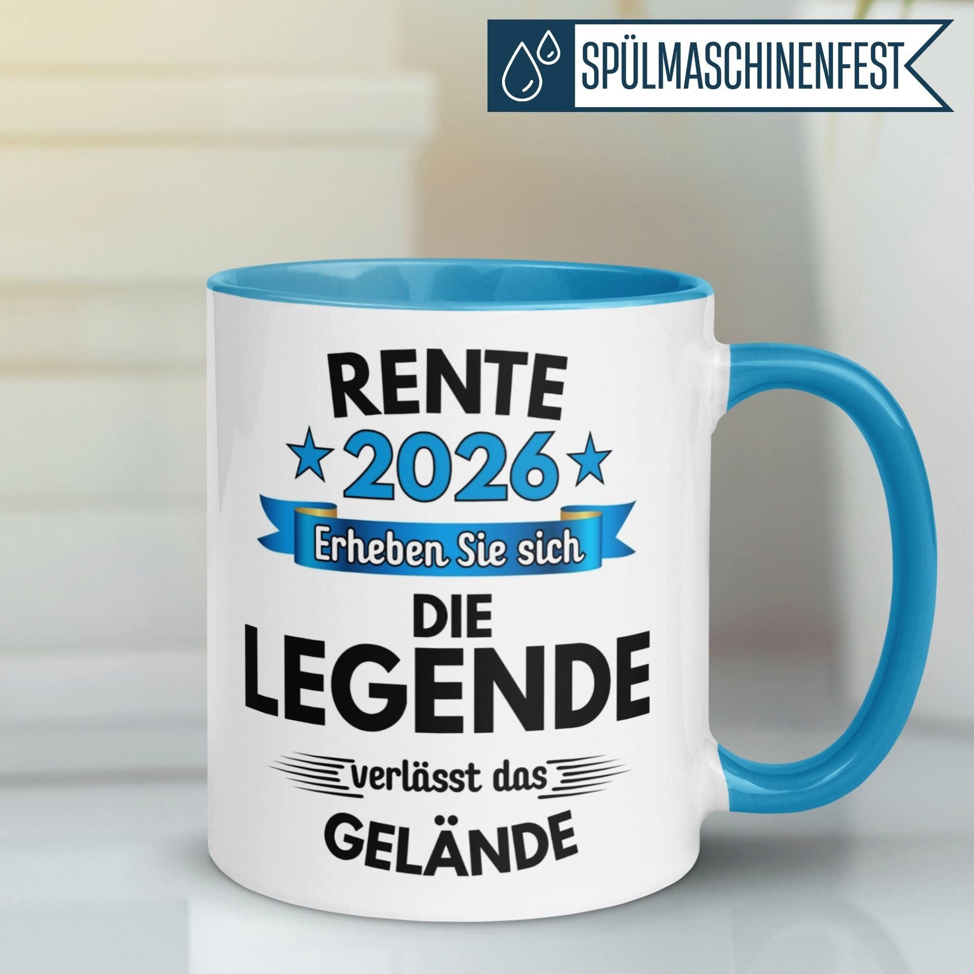 Momentals Tasse Rente – „Legende verlässt das Gelände“ – Geschenk zum Renteneintritt, Gratis Versand · Links-&Rechtshänder · Spülmaschinenfest
