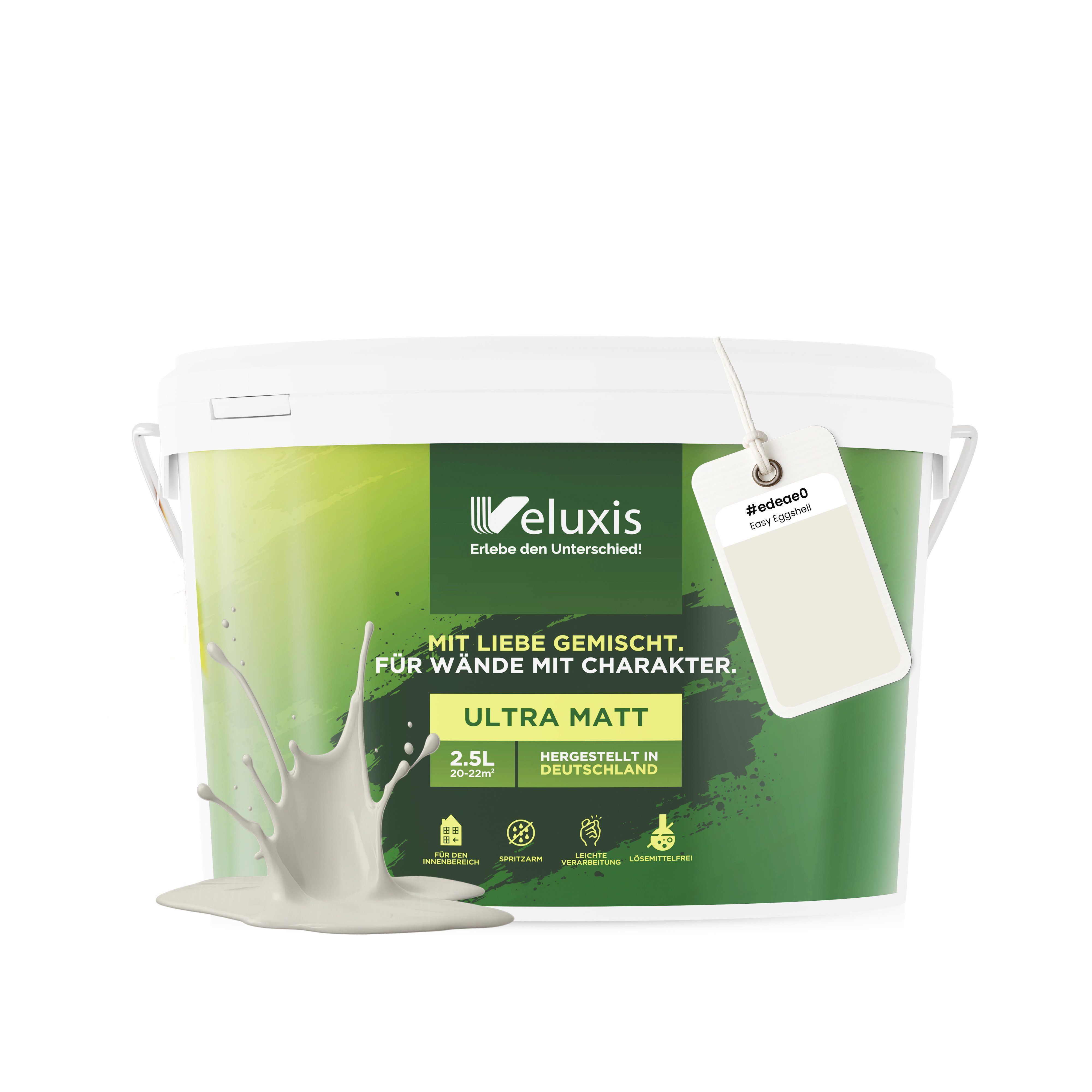 Veluxis Wandfarbe Veluxis® Wandfarbe Universal, Deckkraft-Klasse 1, Streifenfrei, tropfarm & VOC-frei