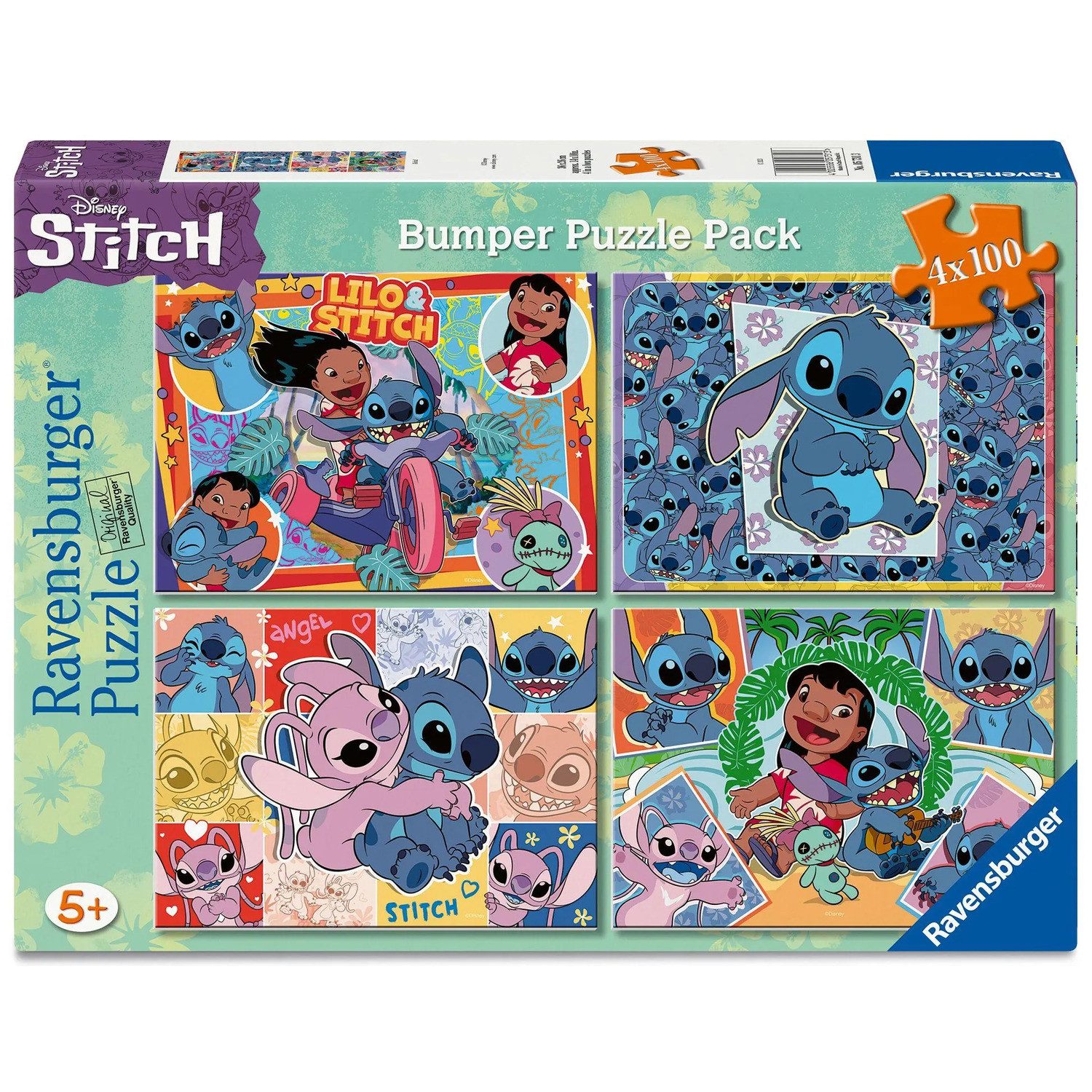 Ravensburger Puzzle Kinderpuzzle 4x100 Teile - Disney Stitch - Aloha!, 100 Puzzleteile