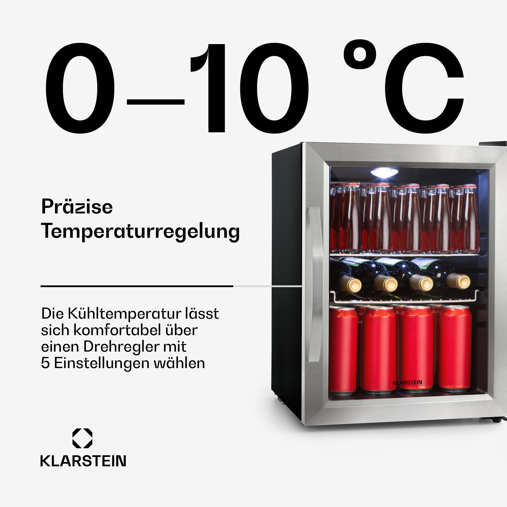 Klarstein Getränkekühlschrank Beersafe M Getränkekühlschrank 33 L Glastür Edelstahl 2 Böden 10033119, 55.2 cm hoch, 40.3 cm breit, Mini Kühlschrank Bierkühlschr – Bild 5 von 5