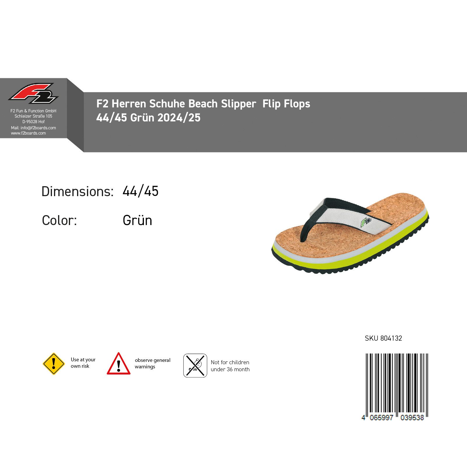 F2 F2 Herren Schuhe Beach Slipper Flip Flops 44/45 Grün 2024/25 Slipper günstig online kaufen