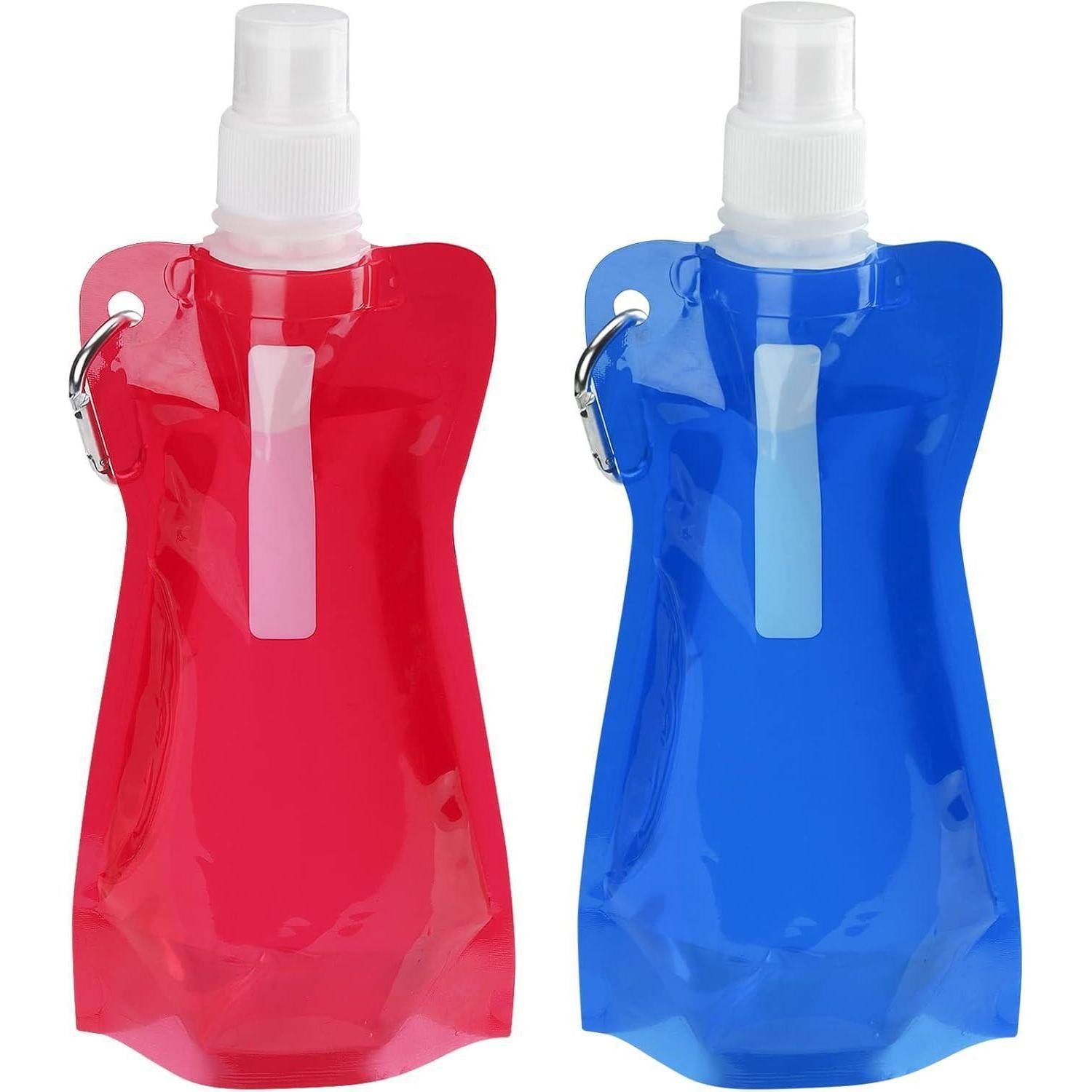 LuxusKollektion Trinkflasche Trinkflasche Faltbar Karabiner Wandern Reisen 2 Stück Rot+blau 500ml