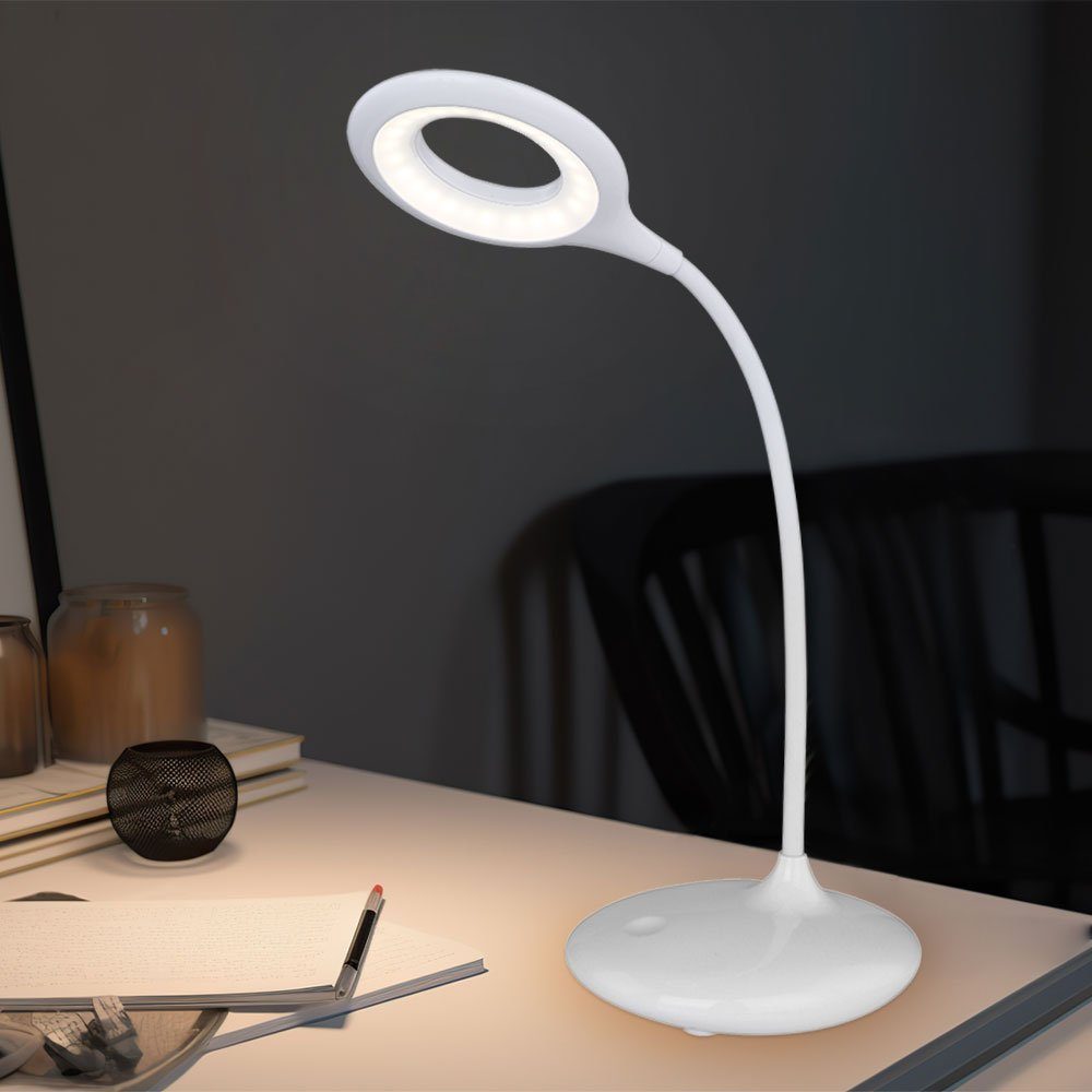 Globo Schreibtischlampe, LED-Leuchtmittel fest verbaut, Neutralweiß, LED Schreib Tisch Lampe Leuchte Weiß Touch Dimmer Spot Beweglich