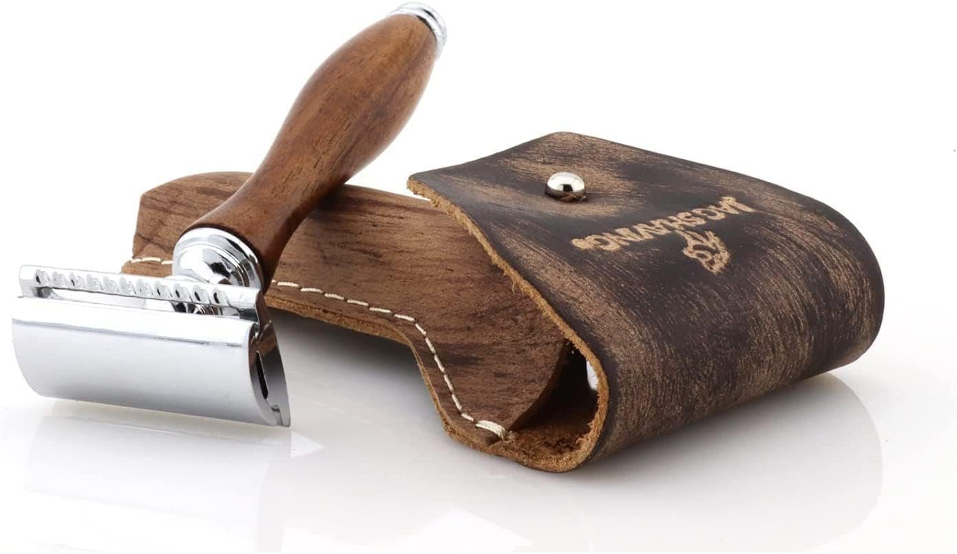 JAG SHAVING Rasierhobel Wooden Safety Razor Edge Leather Blades Double - Case, Razor 1-tlg