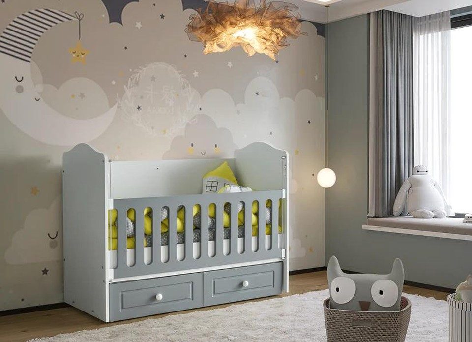 Xlmoebel Babybett Babybett in Grau mit Schubladen aus hochwertigem Holz, 1-tlg., Made in Europa