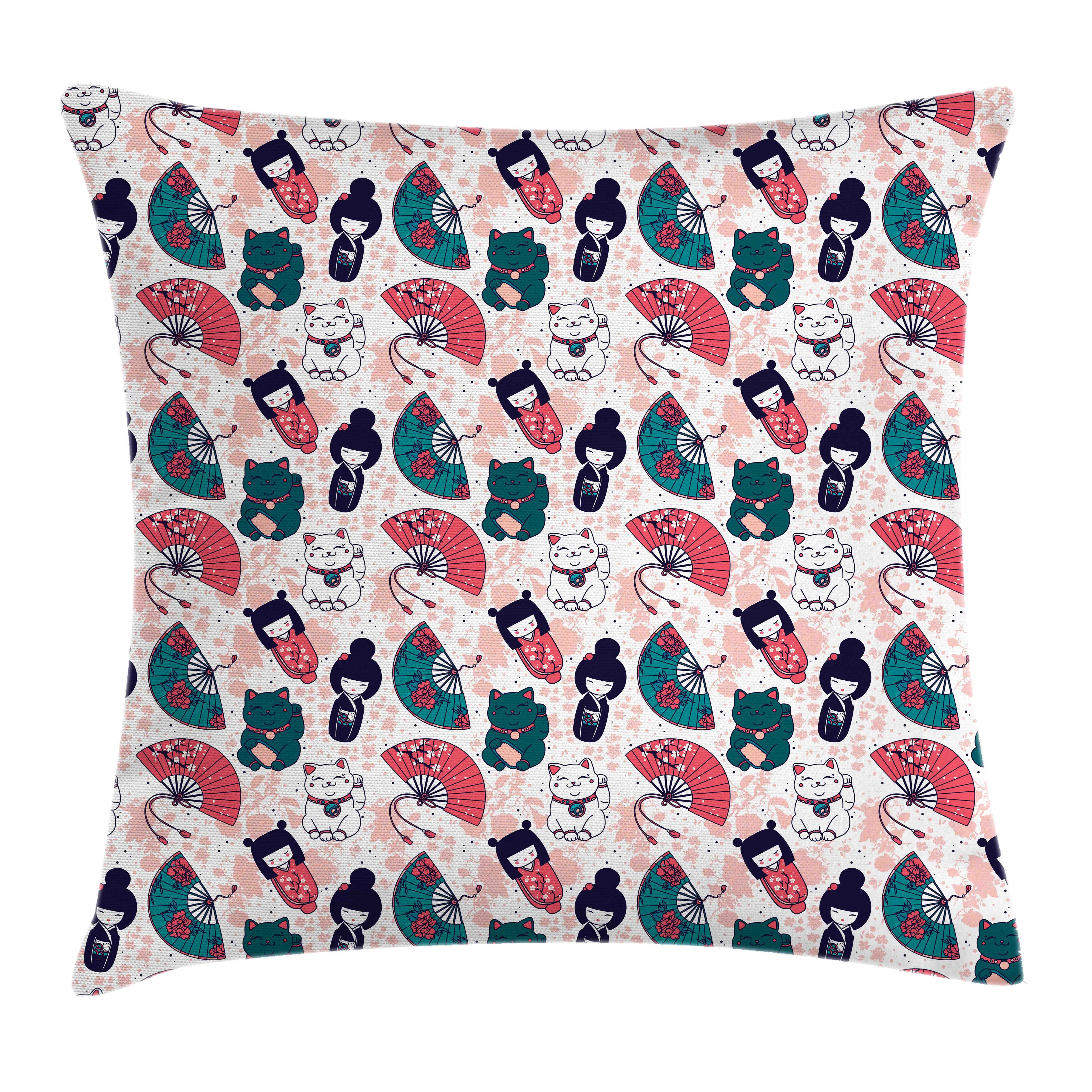 Kissenbezüge Waschbar mit Reißverschluss Kissenhülle mit Farbfesten Klaren Farben Beidseitiger Druck, Abakuhaus (1 Stück), japanische Katze Luck Items Pattern