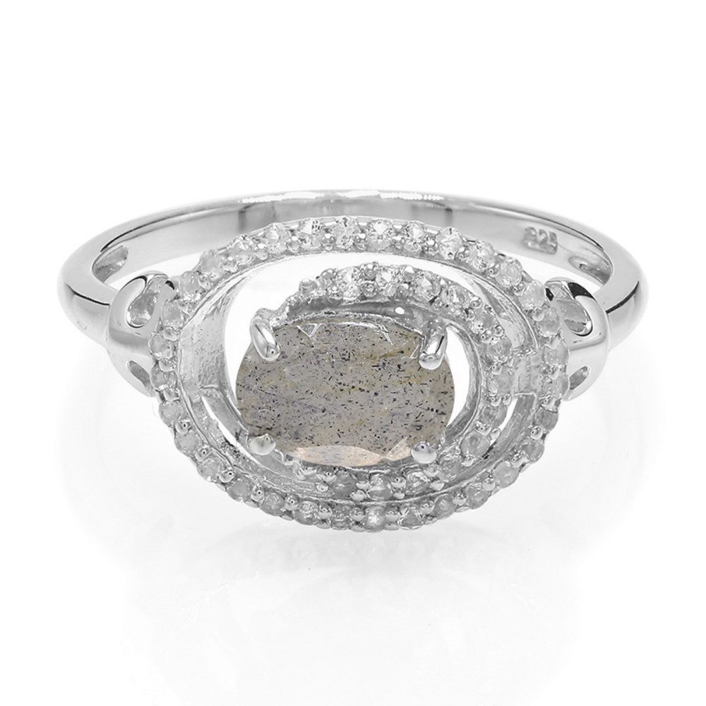 Cavill Silberring Sterling Silber Ring 0,63 ct Labradorit, 45 weiße Topase, Oval (1-tlg)