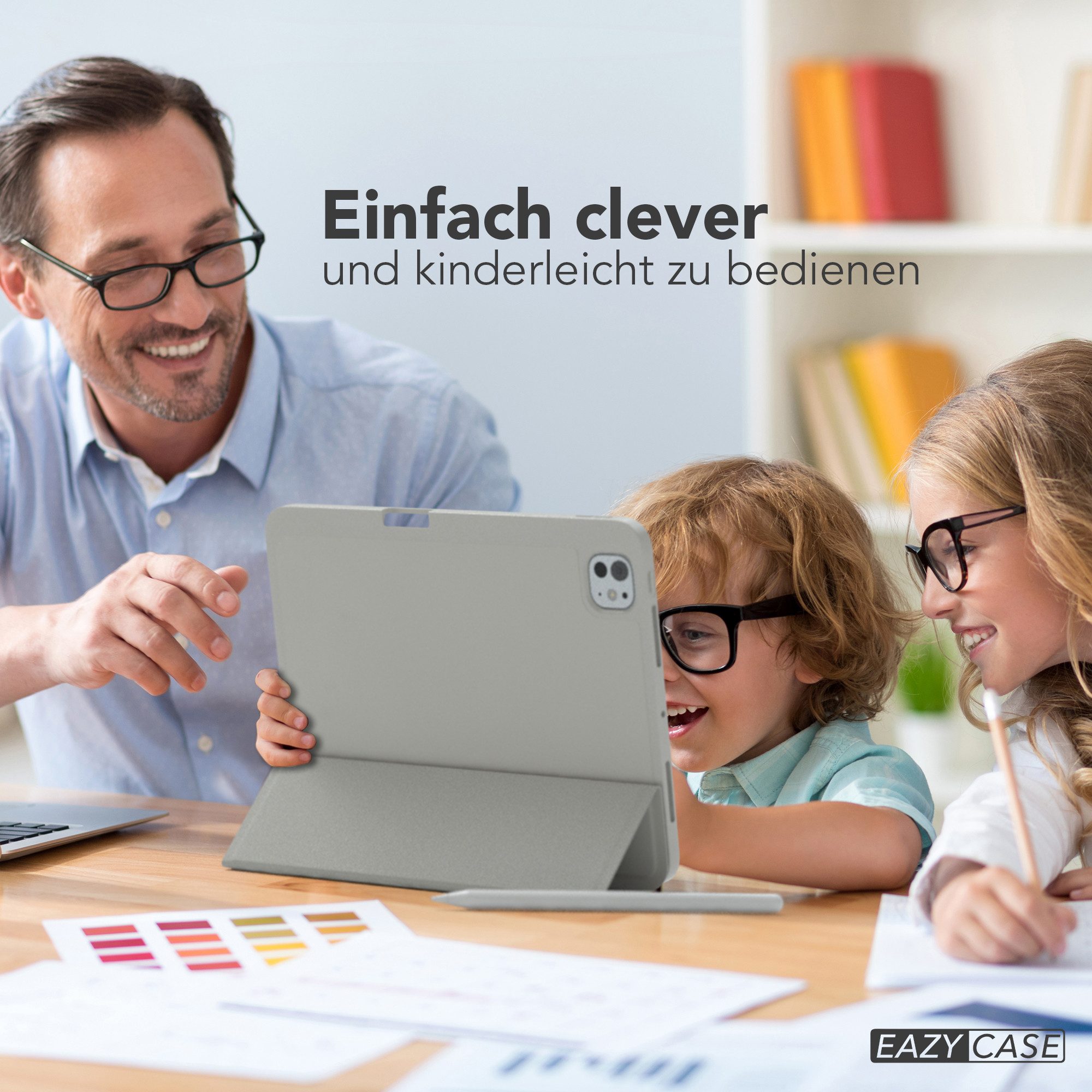 EAZY CASE Tablet-Hülle Penholder Smartcase für Apple iPad Pro 11 (2024) 11 Zoll, Apple Pencil Hülle Stifthalter Etui zum Aufstellen Klapphülle Grau