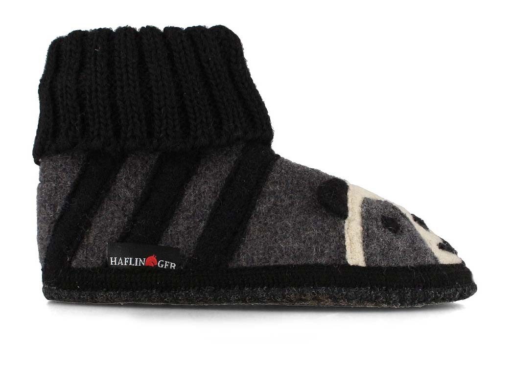 Haflinger Kinder Hüttenschuhe Panda Hausschuh Applikation