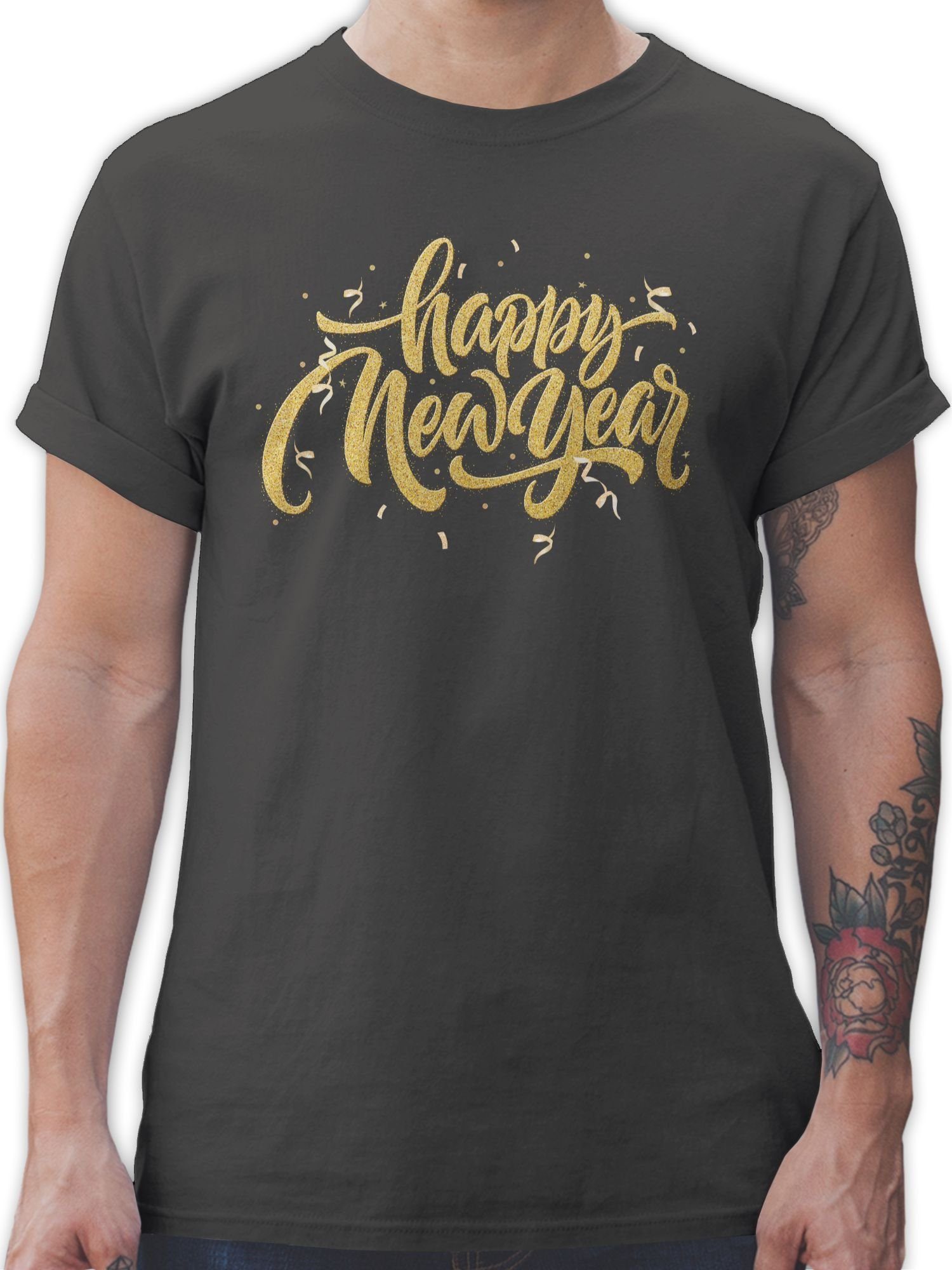 Shirtracer T-Shirt Happy New Year Silvester Erwachsene 03 Dunkelgrau