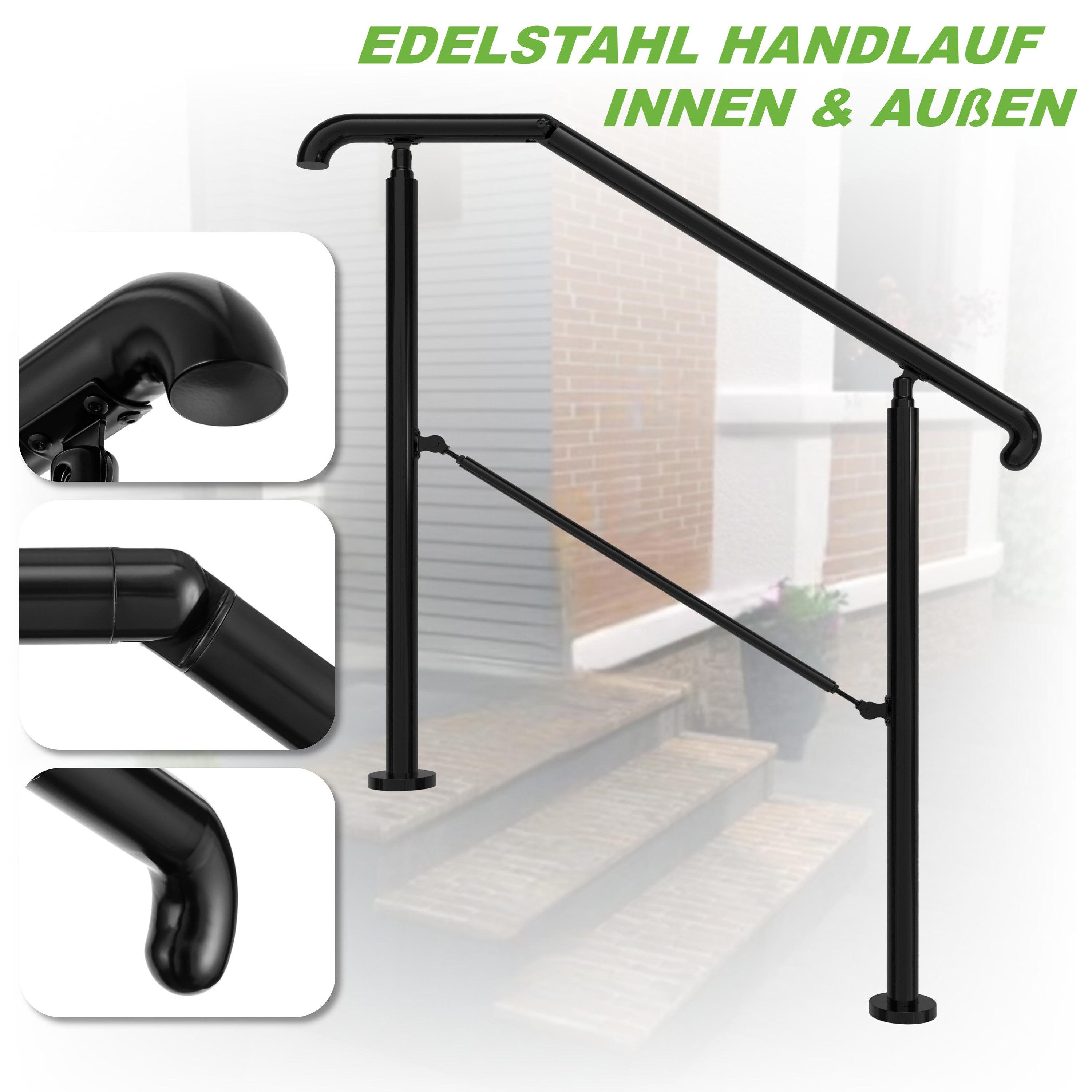 duschspa Handlauf 2–5 Stufen Edelstahl Geländer Eingangsgeländer für innen / außen, 108 cm Gesamtlänge, Eingangsgeländer, silber/schwarz, 108/136/162 cm