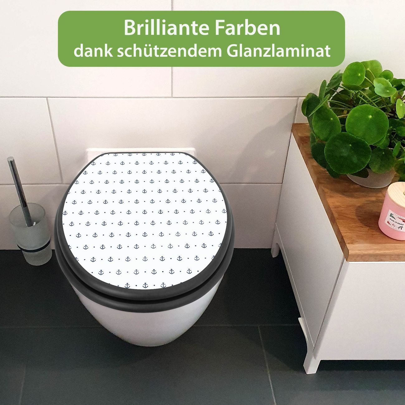 banjado WC-Sitz Anthrazit mit Absenkautomatik Motiv Kleine Anker (umweltfreundliches Material, integrierte Absenkautomatik), 46,5 x 38 x 5 cm