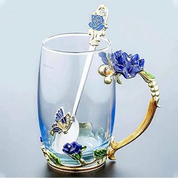 little dove Teeglas Teetasse aus Glas Teetasse Kaffeetassen mit Blumengriff und Löffel