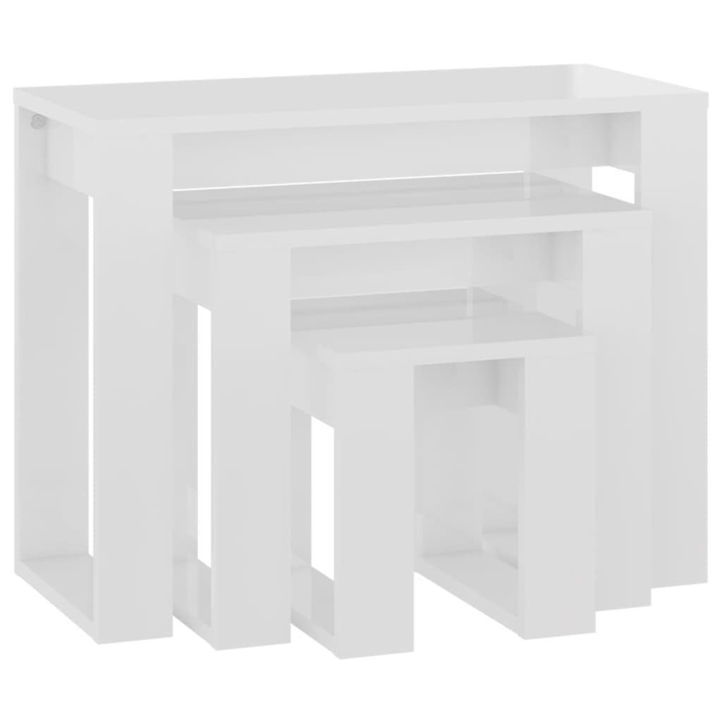 furnicato Satztisch Satztische 61x28x47, 43x28x37, 25x28x27 cm Hochglanz-Weiß (3-St), Stapelbare Beistelltische aus Holzwerkstoff mit Ablage fürs Wohnzimmer