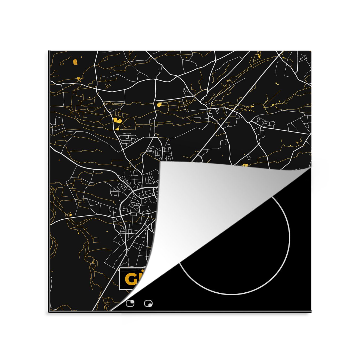 MuchoWow Herdblende-/Abdeckplatte Gütersloh - Deutschland - Karte - Stadtplan - Gold, Vinyl, (1 tlg), 78x78 cm, Ceranfeldabdeckung, Arbeitsplatte für küche