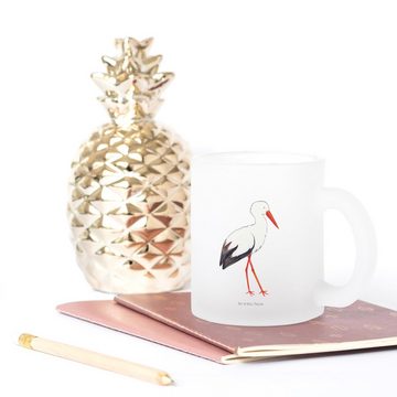 Mr. & Mrs. Panda Teeglas Storch - Transparent - Geschenk, Teetasse aus Glas, Baby, Teeglas, Ba, Premium Glas, Außerordentliches Design