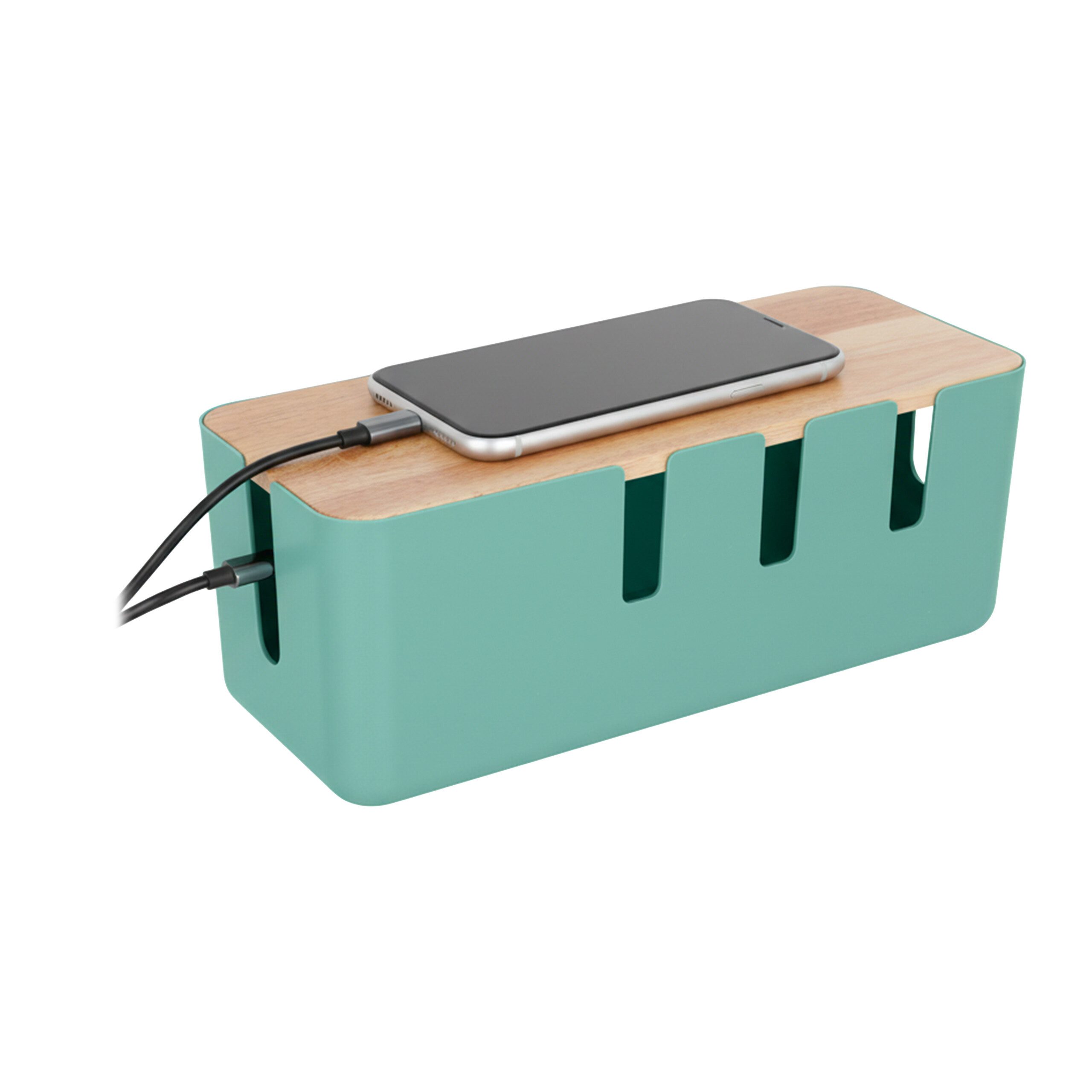 relaxdays Kabelbox mit Holzdeckel, Mint