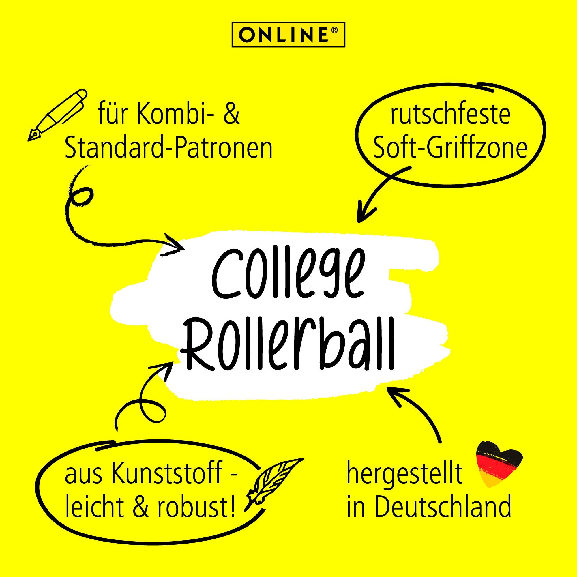Online Pen Tintenroller College Tintenpatronen-Rollerball, ergonomisch, ideal für die Schule, hergestellt in Deutschland – Bild 3 von 5